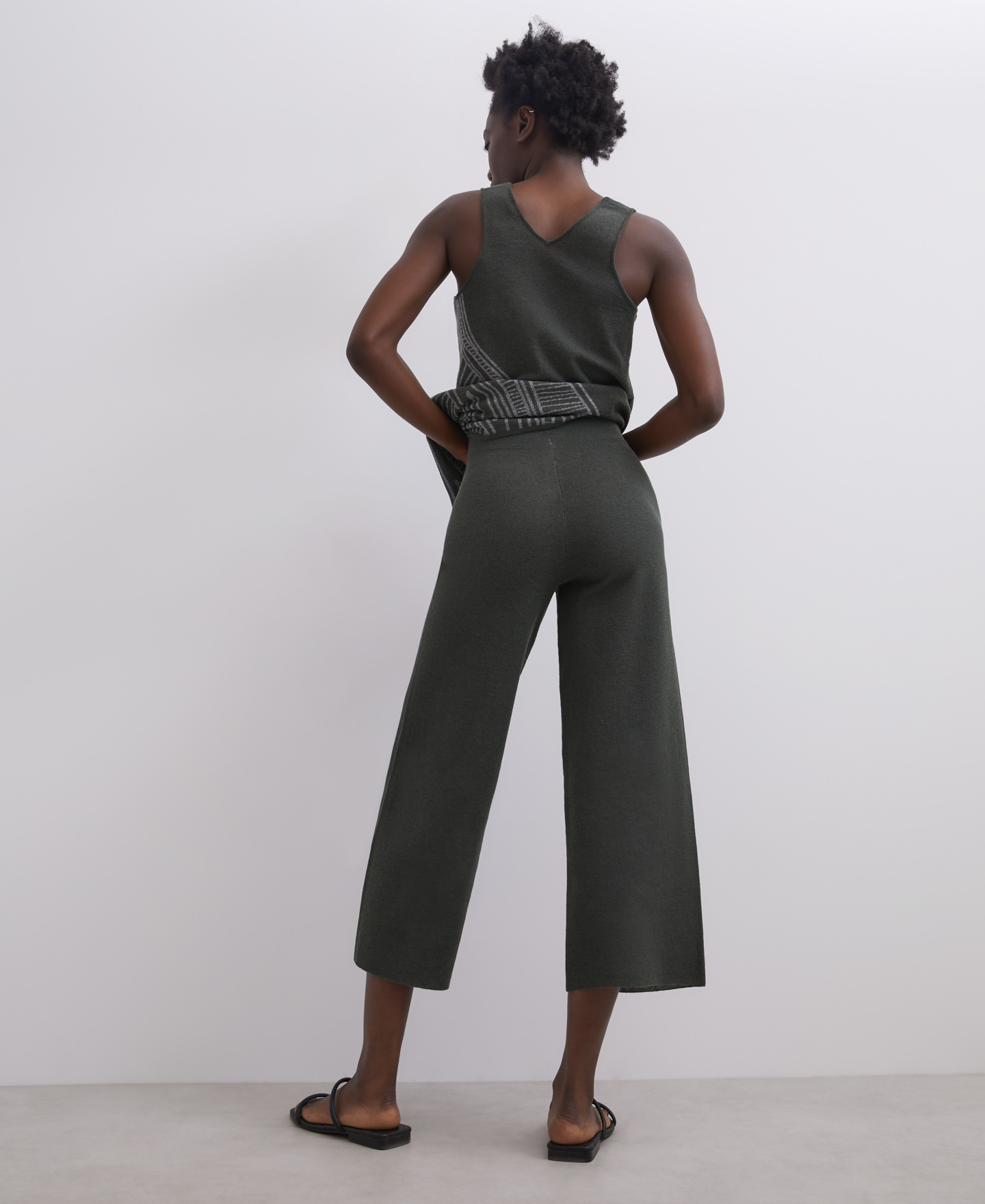 Two-colour linen jaquard trousers image number 1