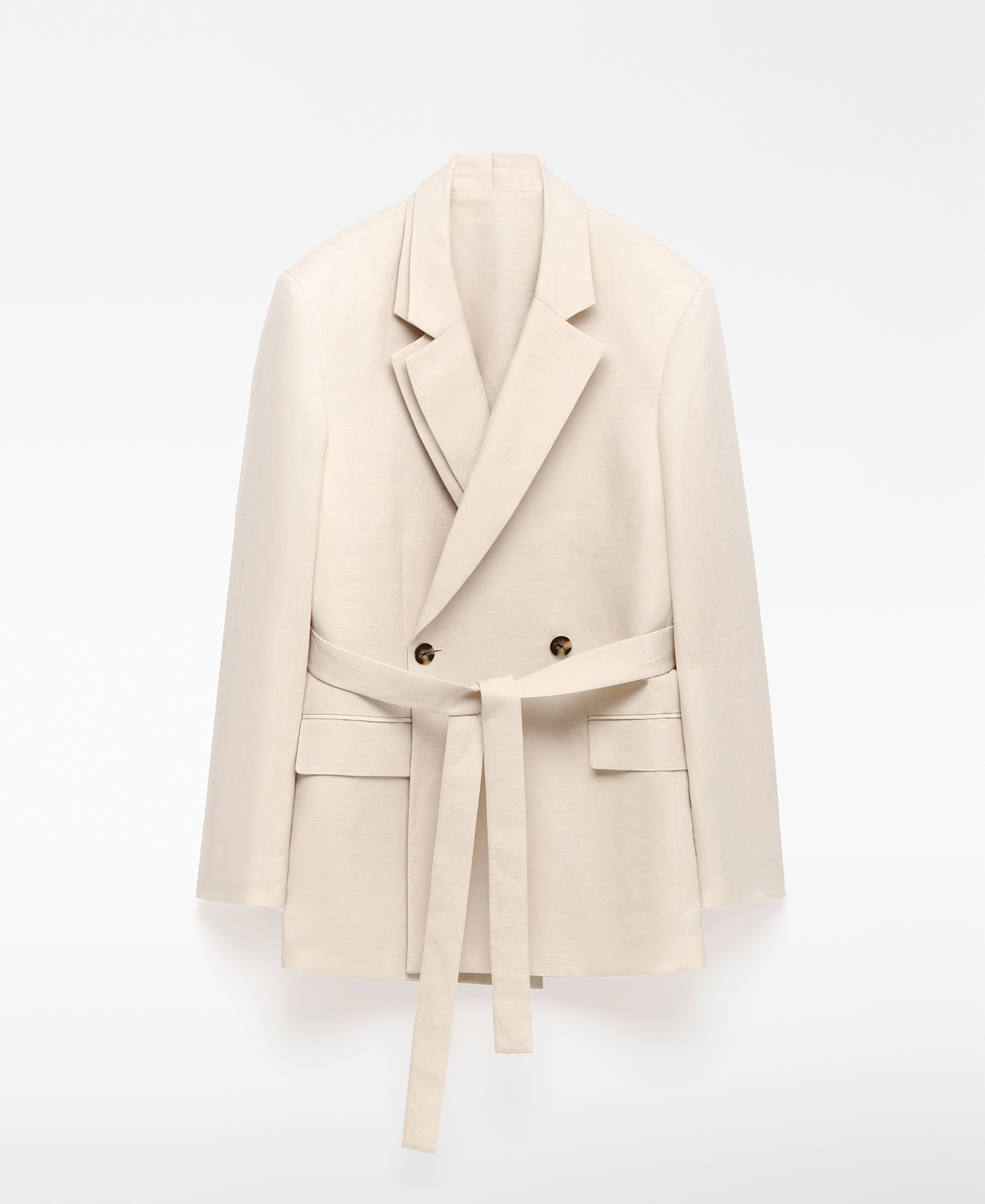 Blazer doble solapa con cinturón mujer image number 4