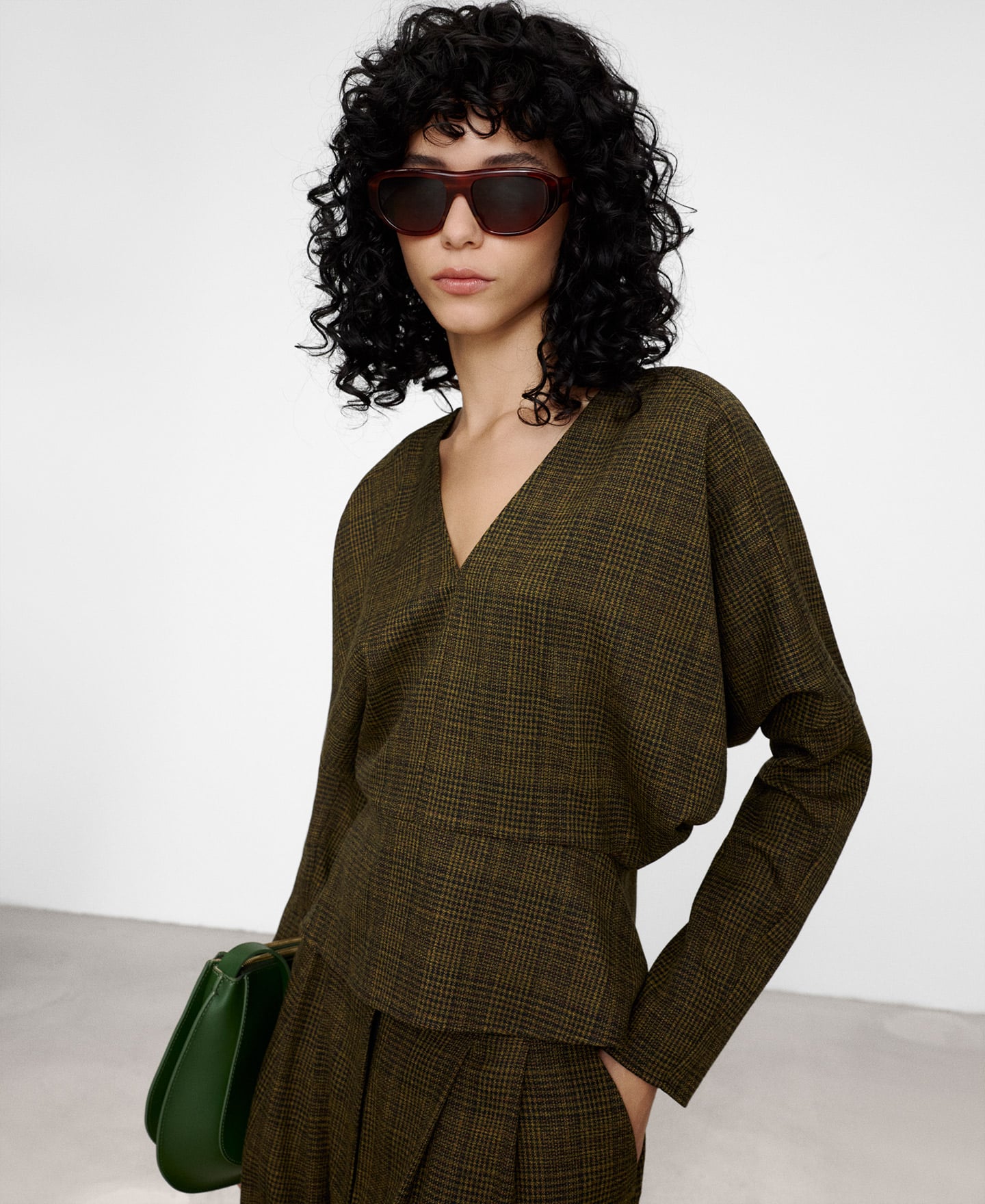 Checkered peplum top image number 0
