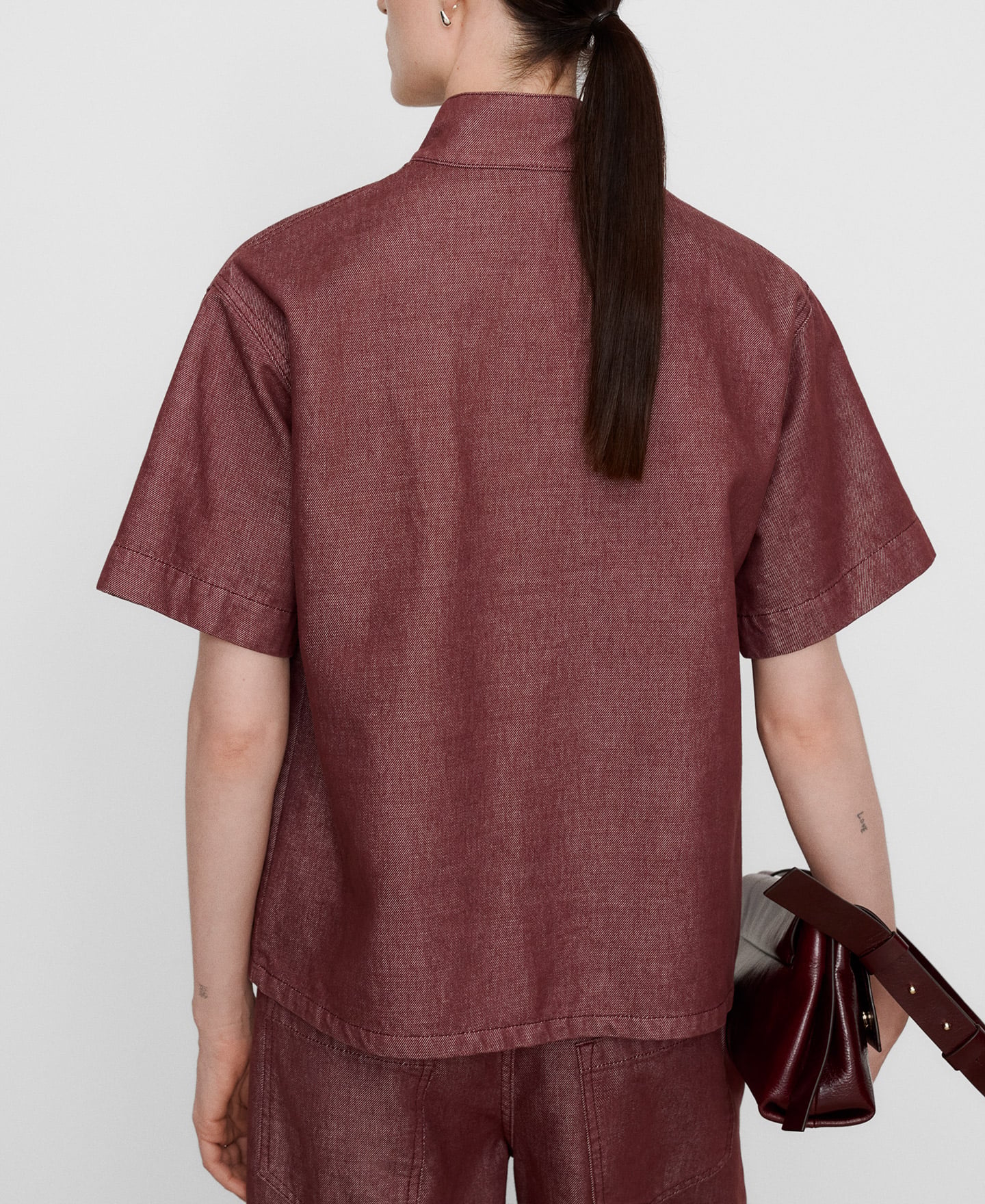 Camisa boxy cuello tira denim image number 2