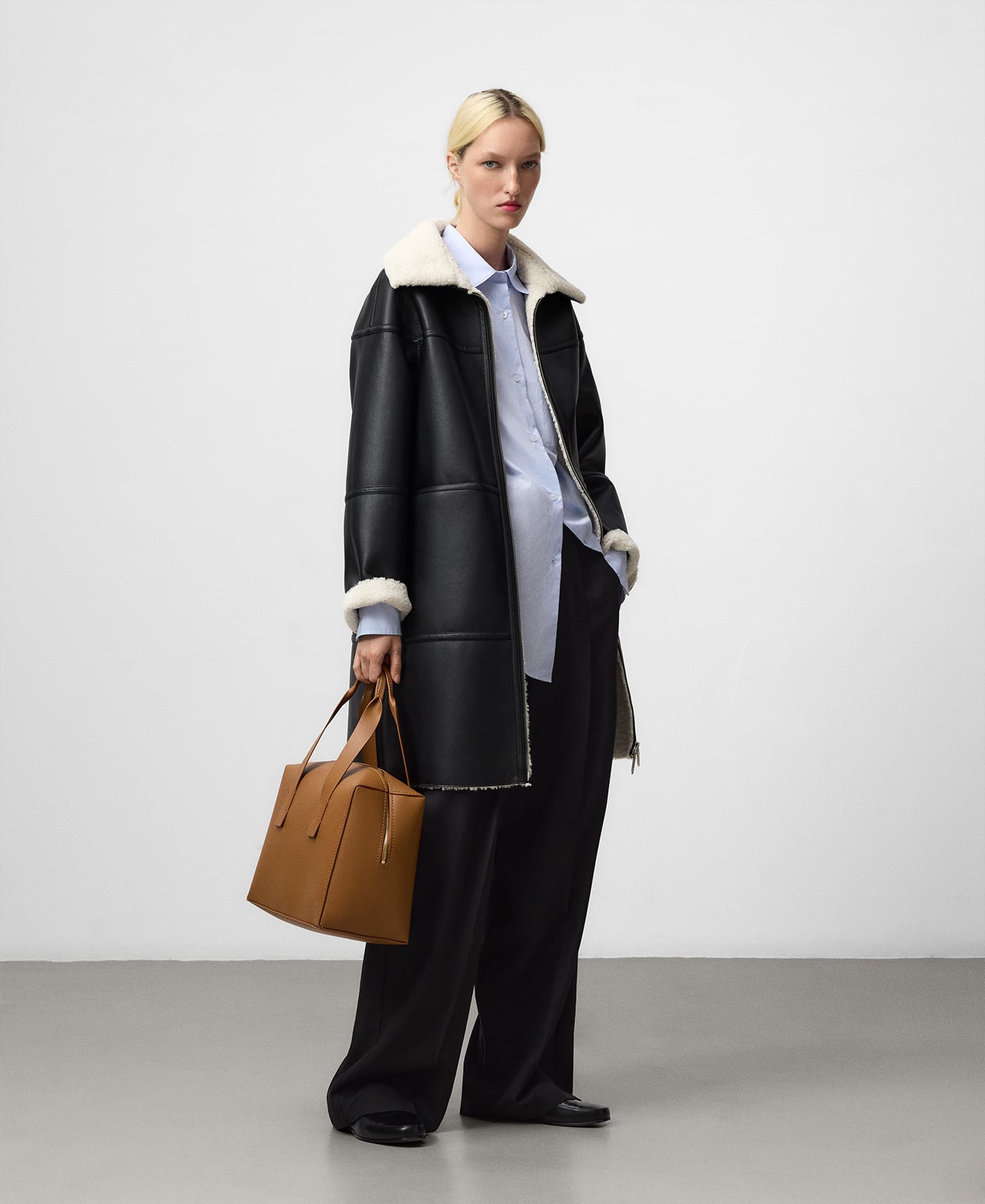 Leather-Non-Leather long coat image number 1