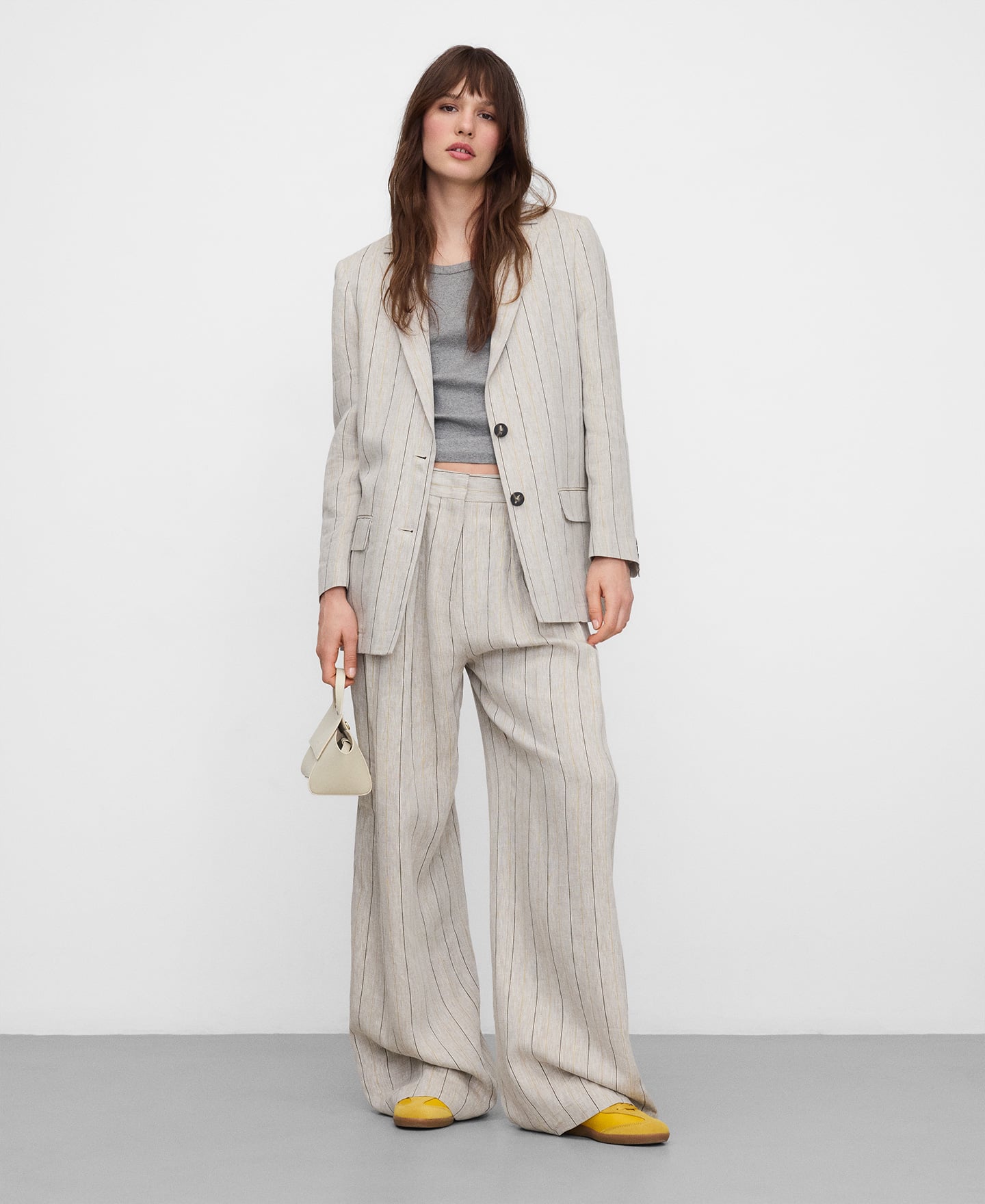 European linen striped straight blazer image number 1