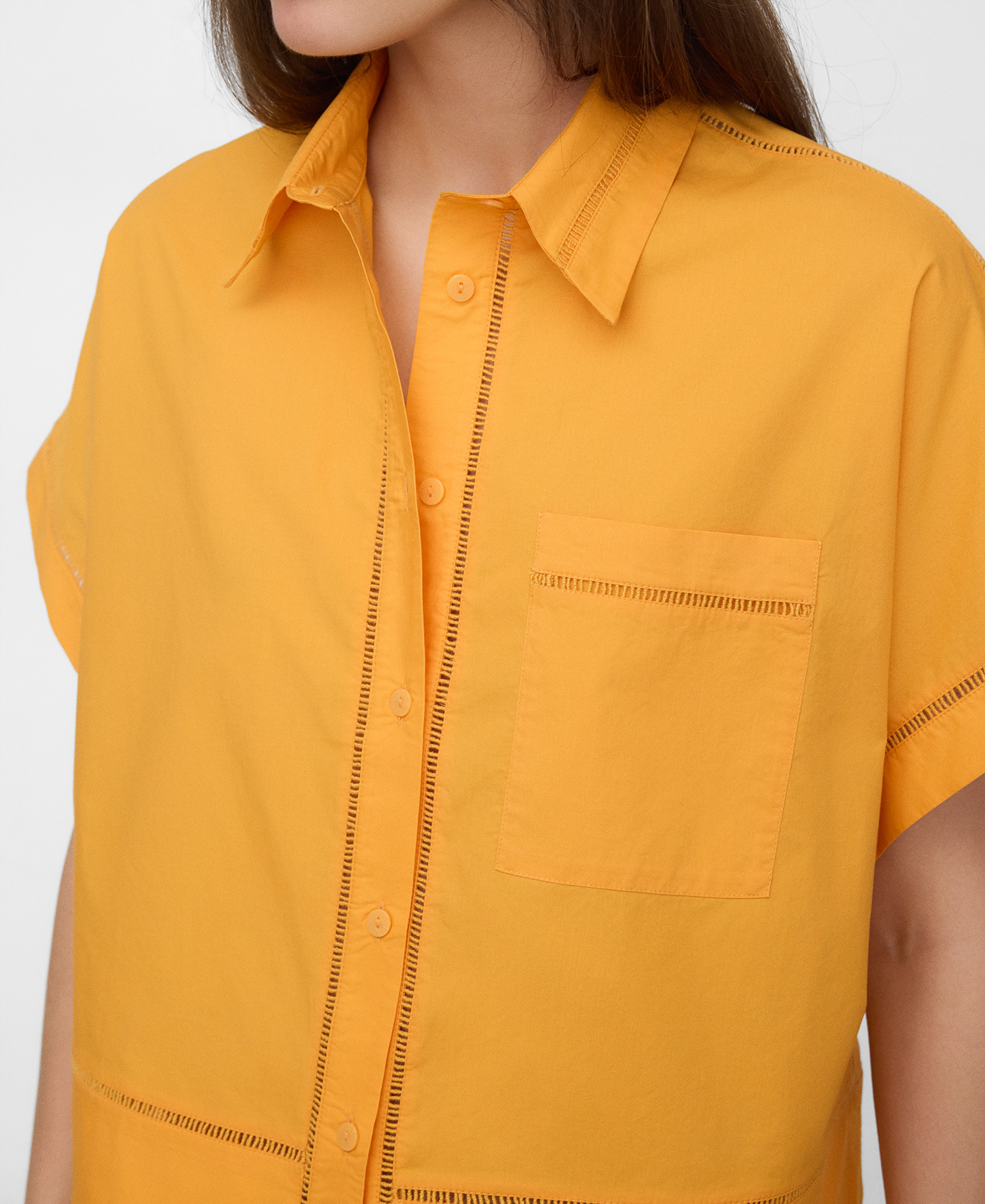 Cotton shirt with lace trim image number 3