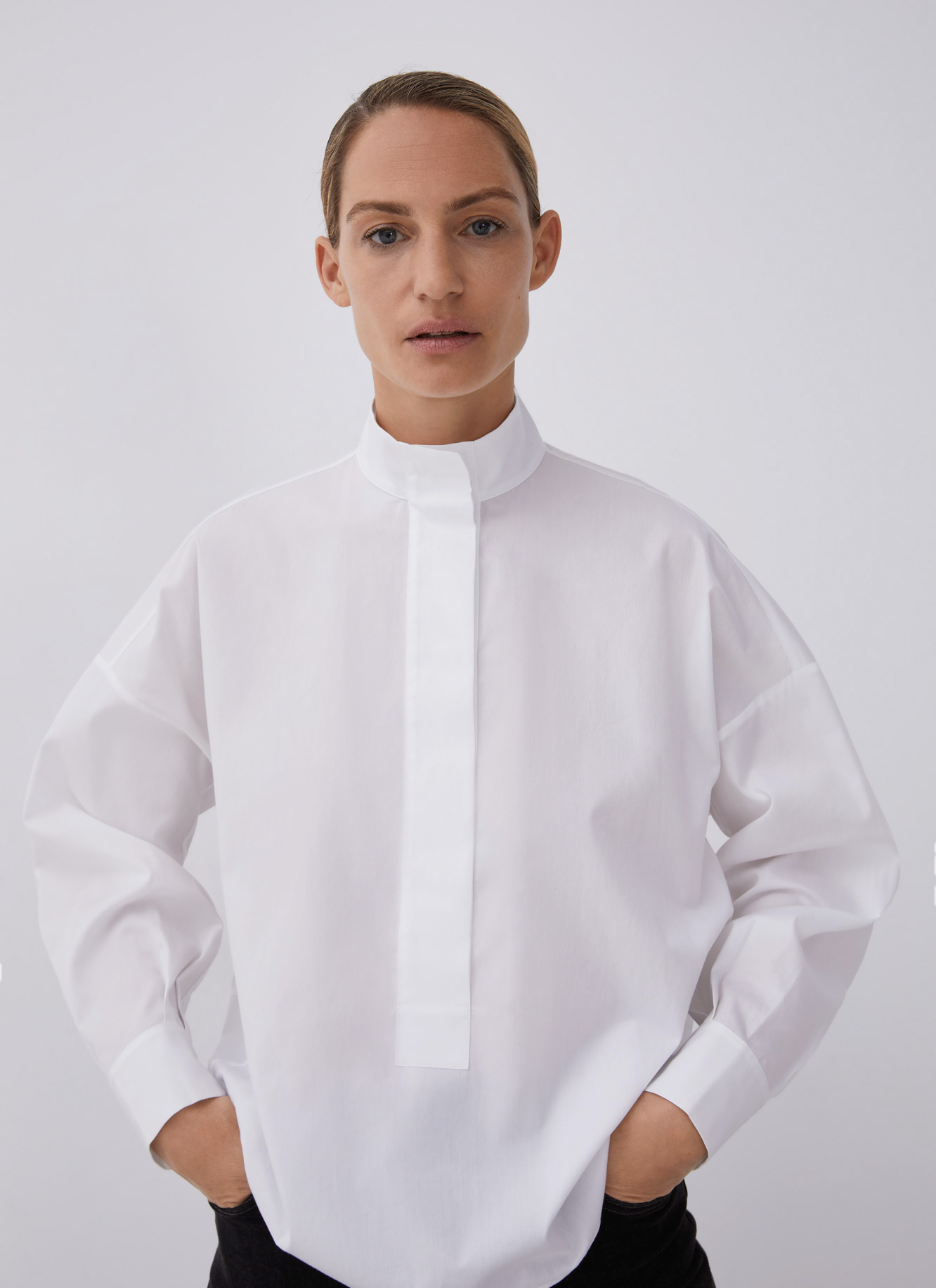 Oversize shirt with mandarin collar image number 0