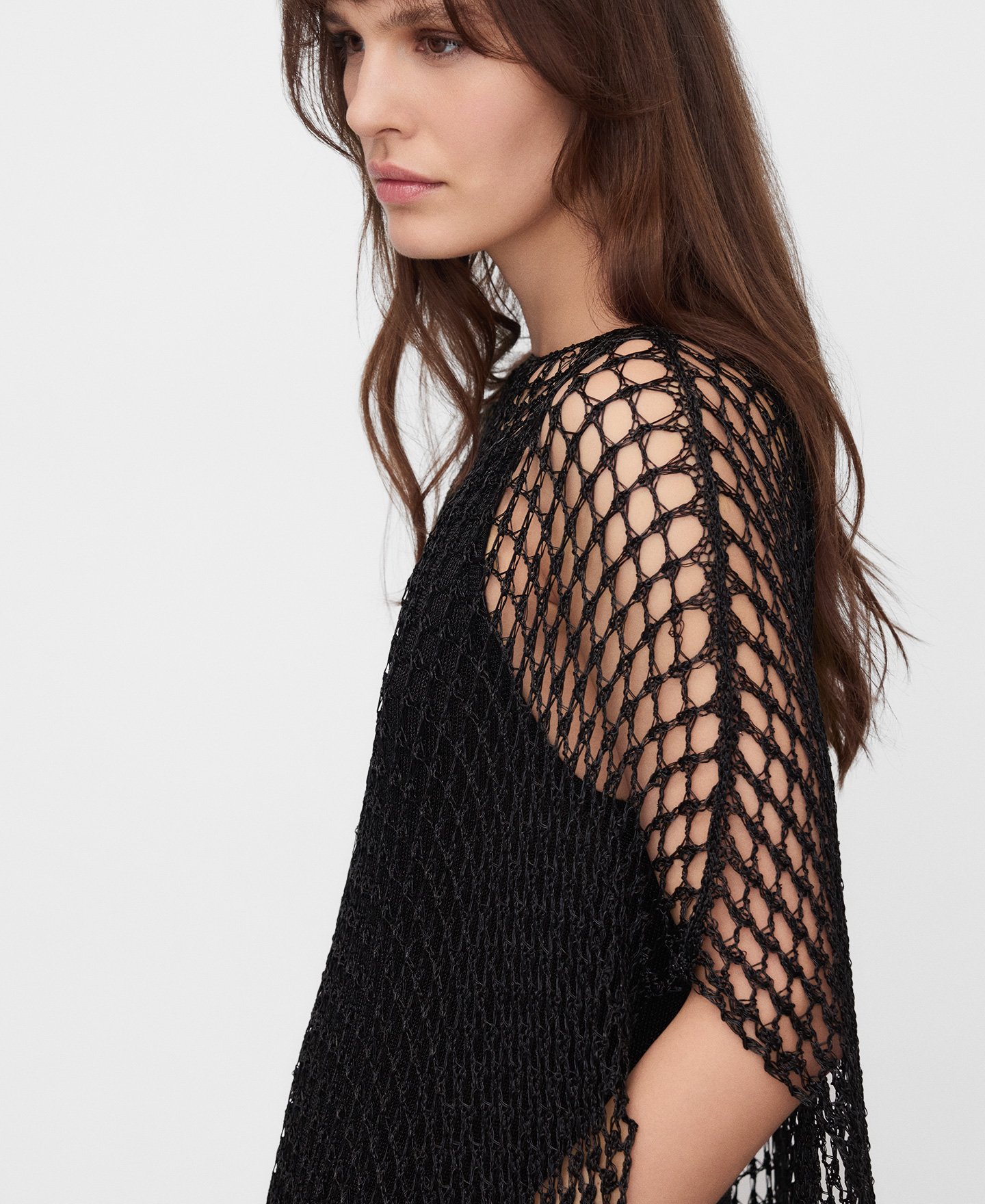 Asymmetric metallic knit mesh cape image number 3