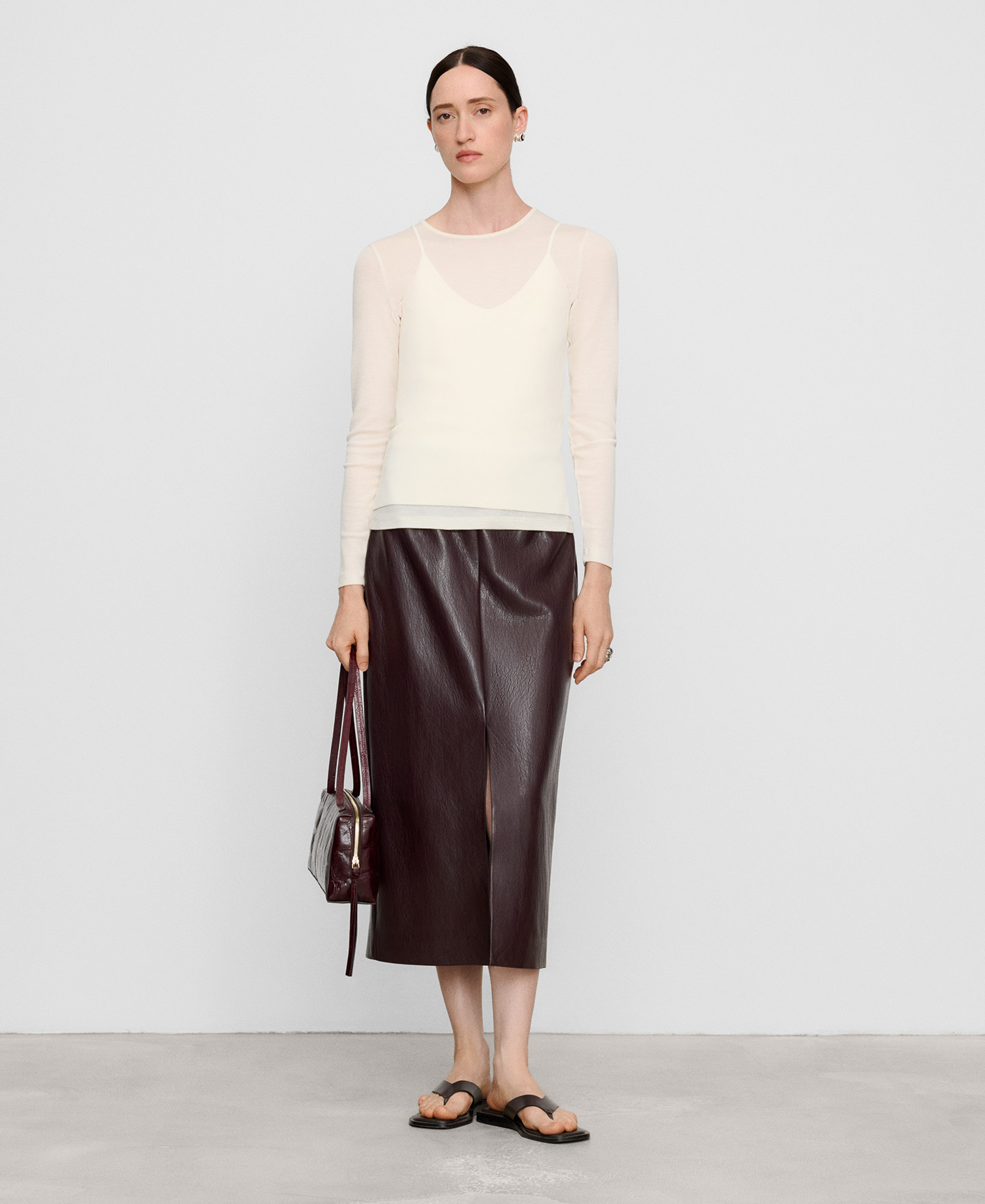Leather-Non-Leather pencil skirt image number 1