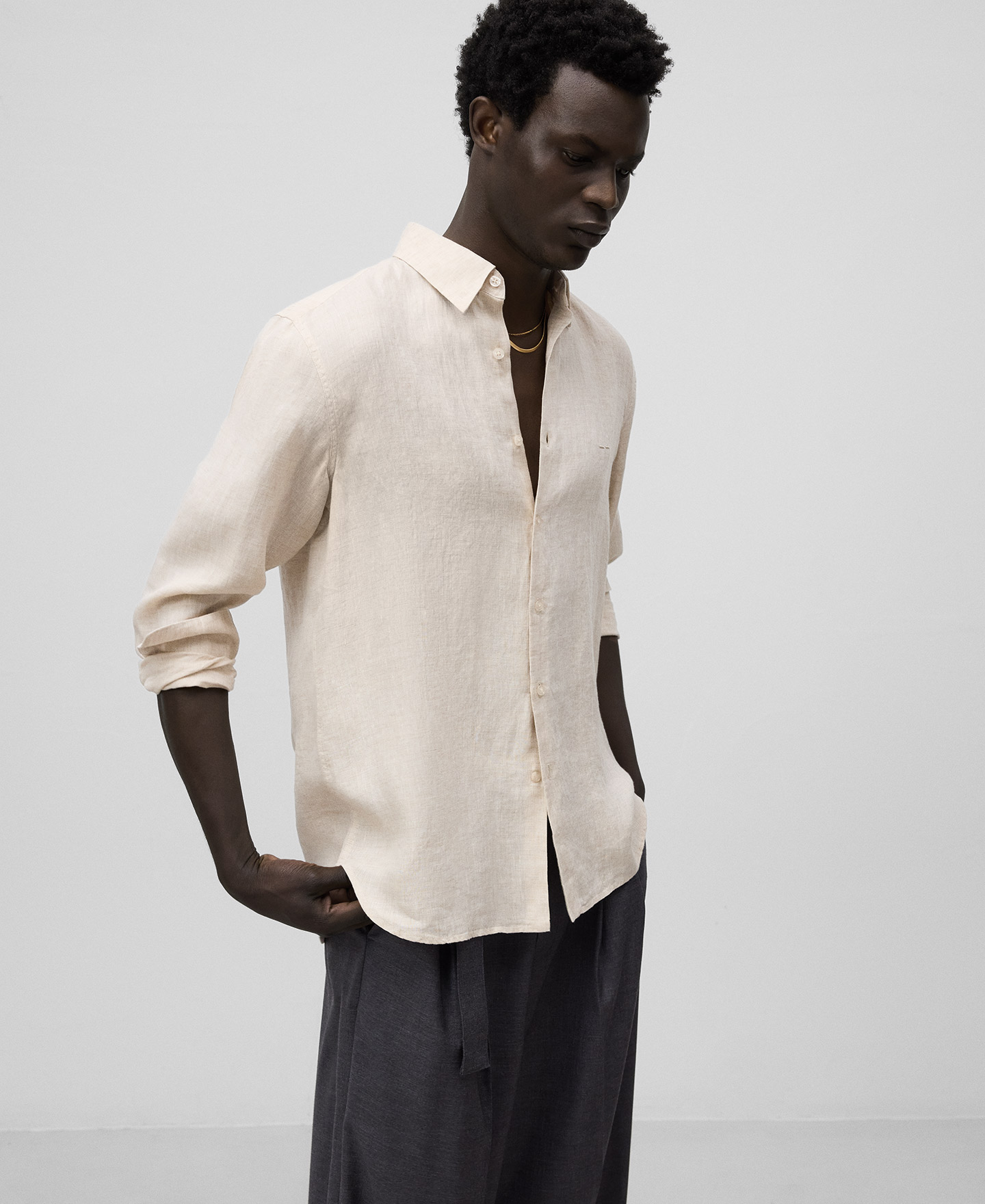 Camisa cuello solapa lino europeo hombre image number 0