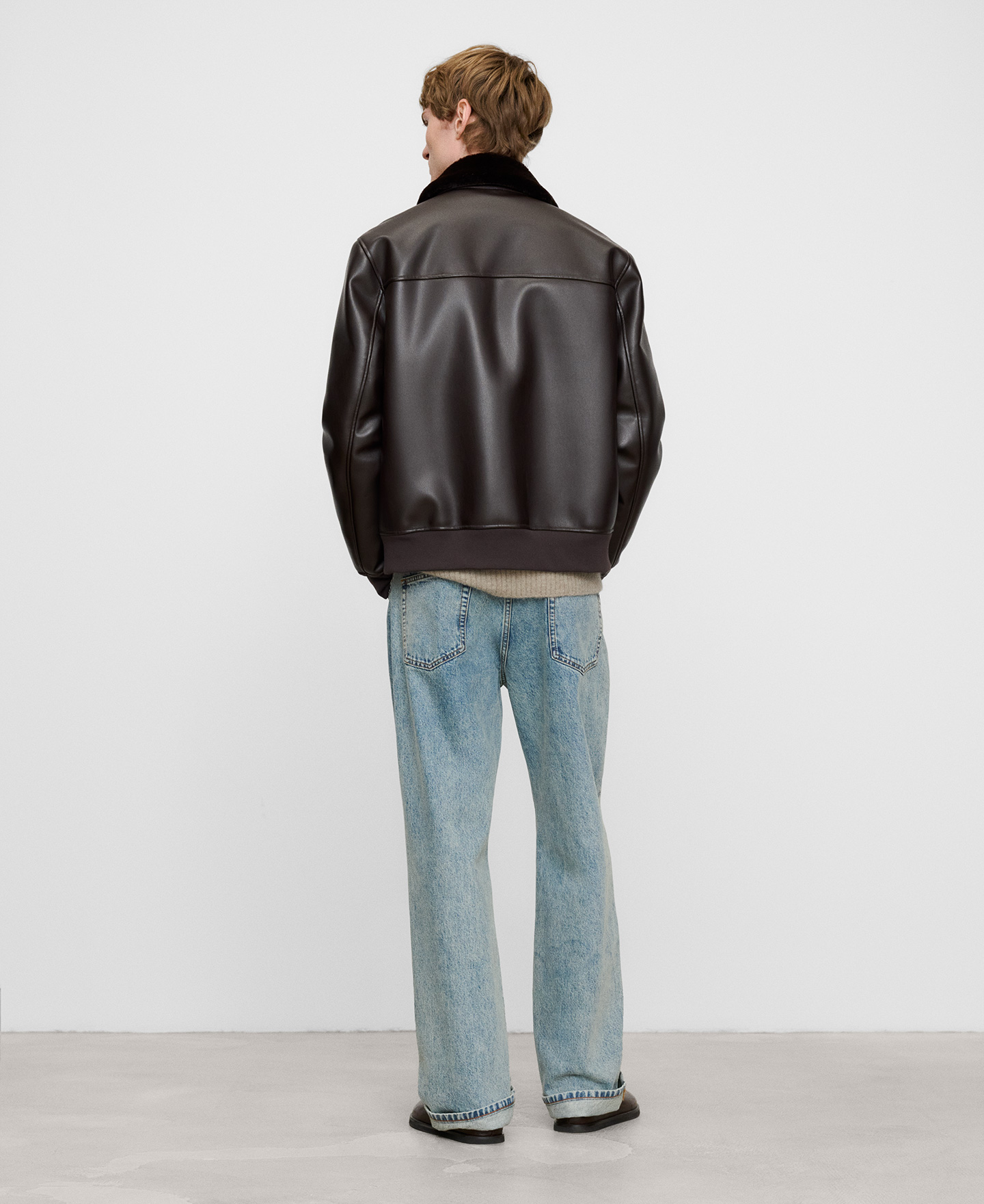 Leather-Non-Leather aviator jacket image number 2