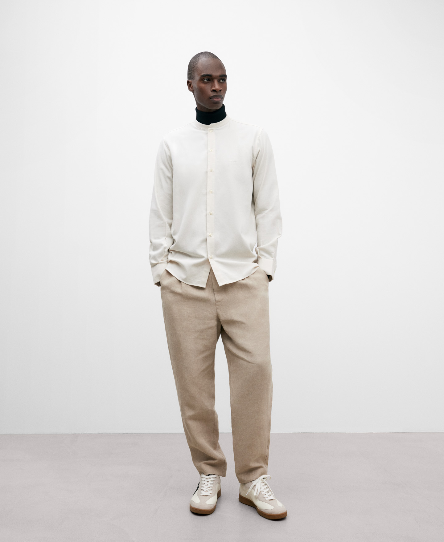 Ecru Mandarin collar shirt for men image number 1