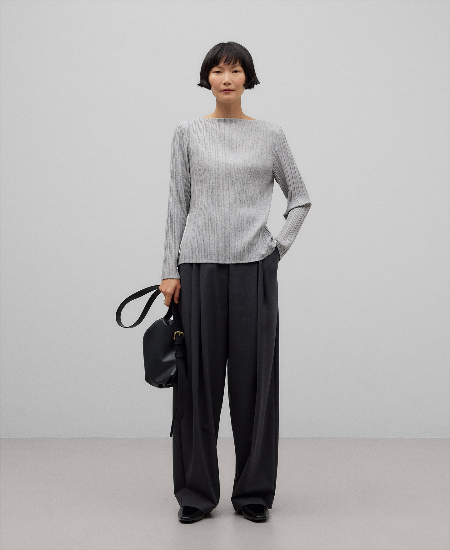 Pleated fabric fitted T-shirt woman image number 1