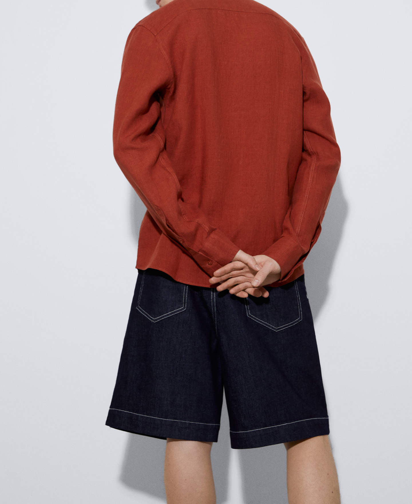 Natural linen lapel collar shirt image number 2