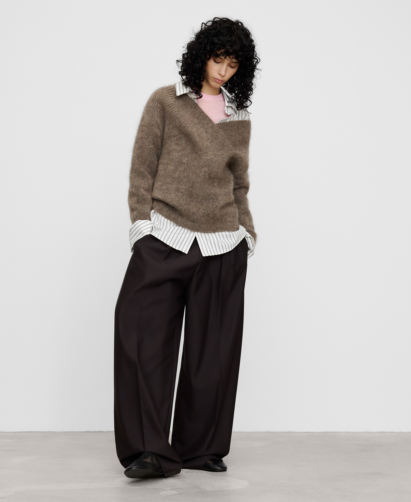 Mohair blend wide V-neck sweater image number 1