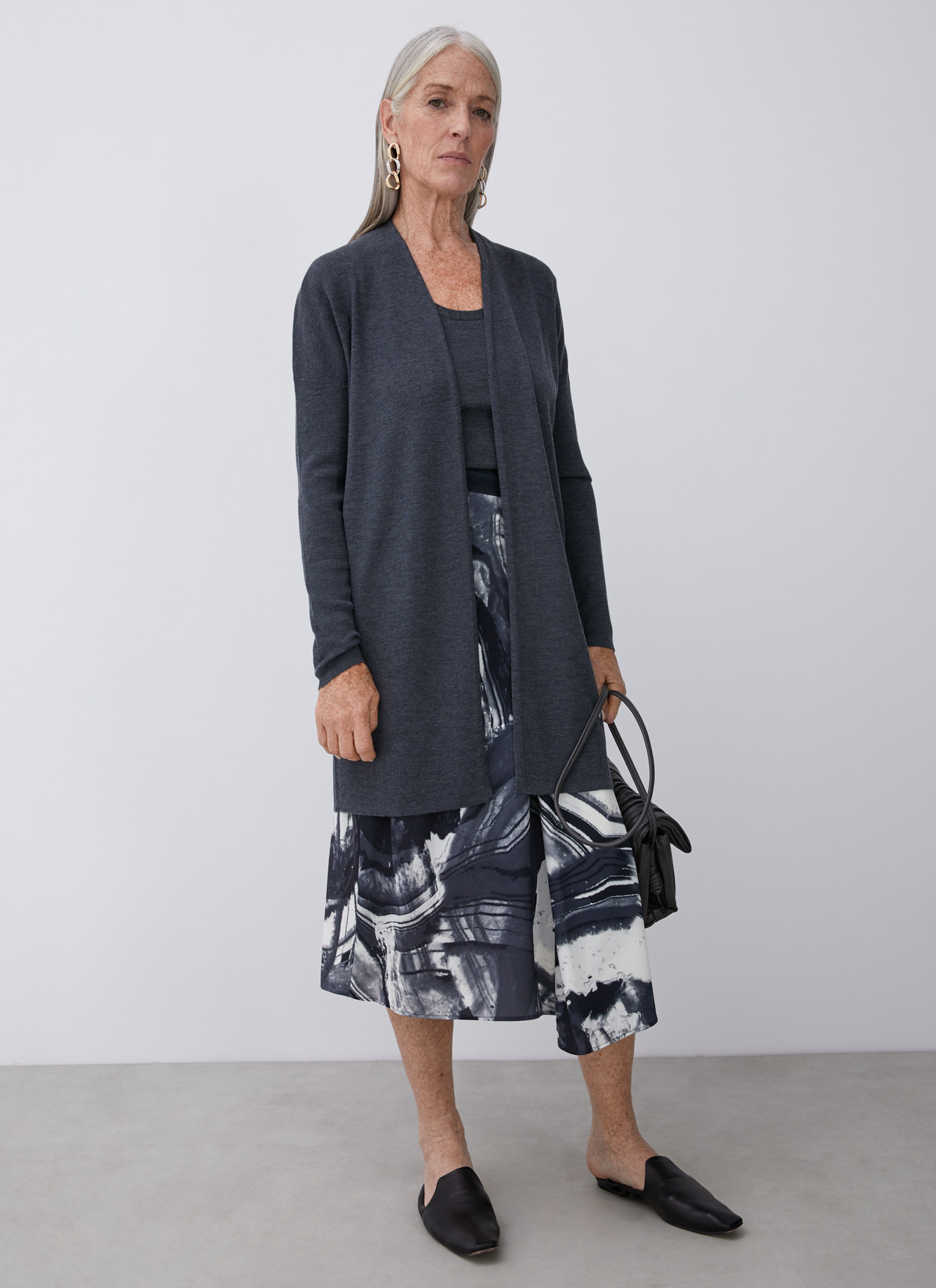 Midi printed skirt with side godet image number 3