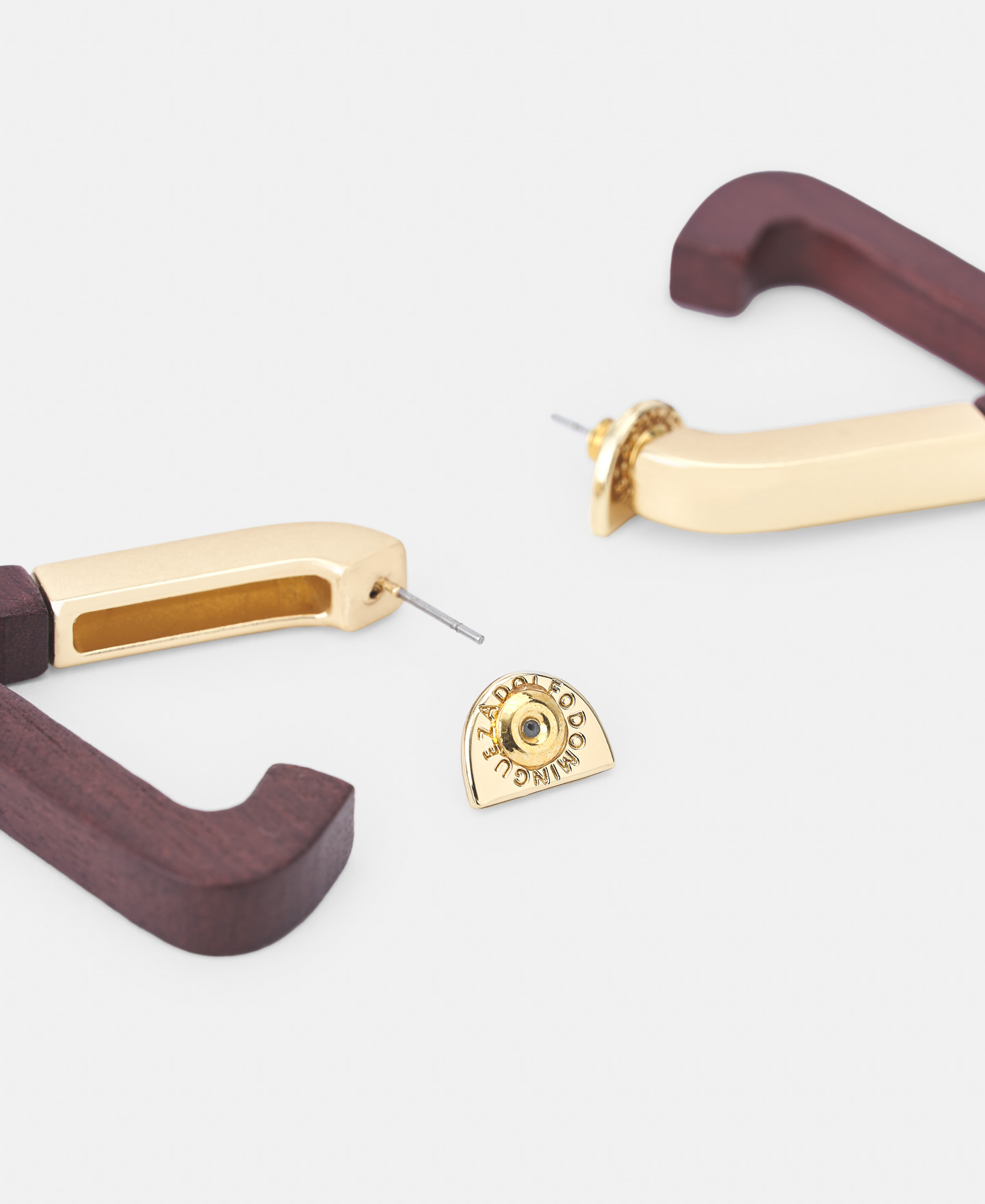 Wood and metal triangular earrings image number 2