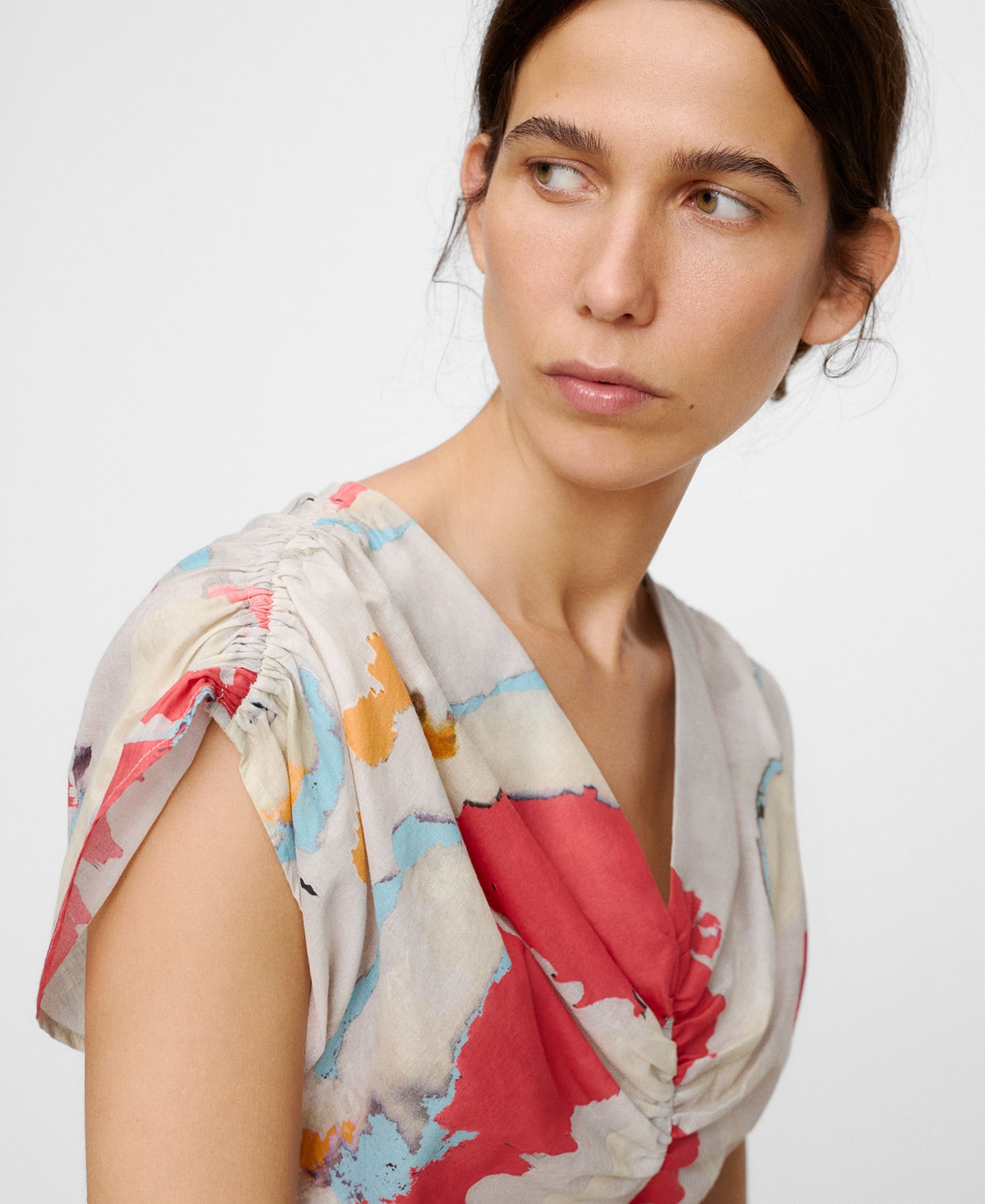 Cotton ruched printed top image number 3