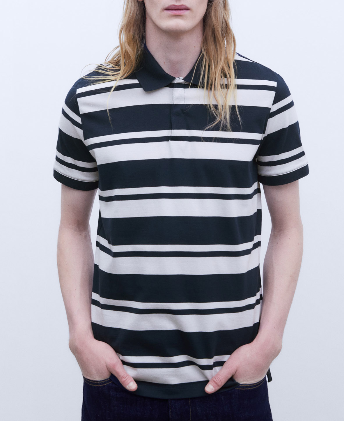 Oversize striped cotton polo shirt image number 0