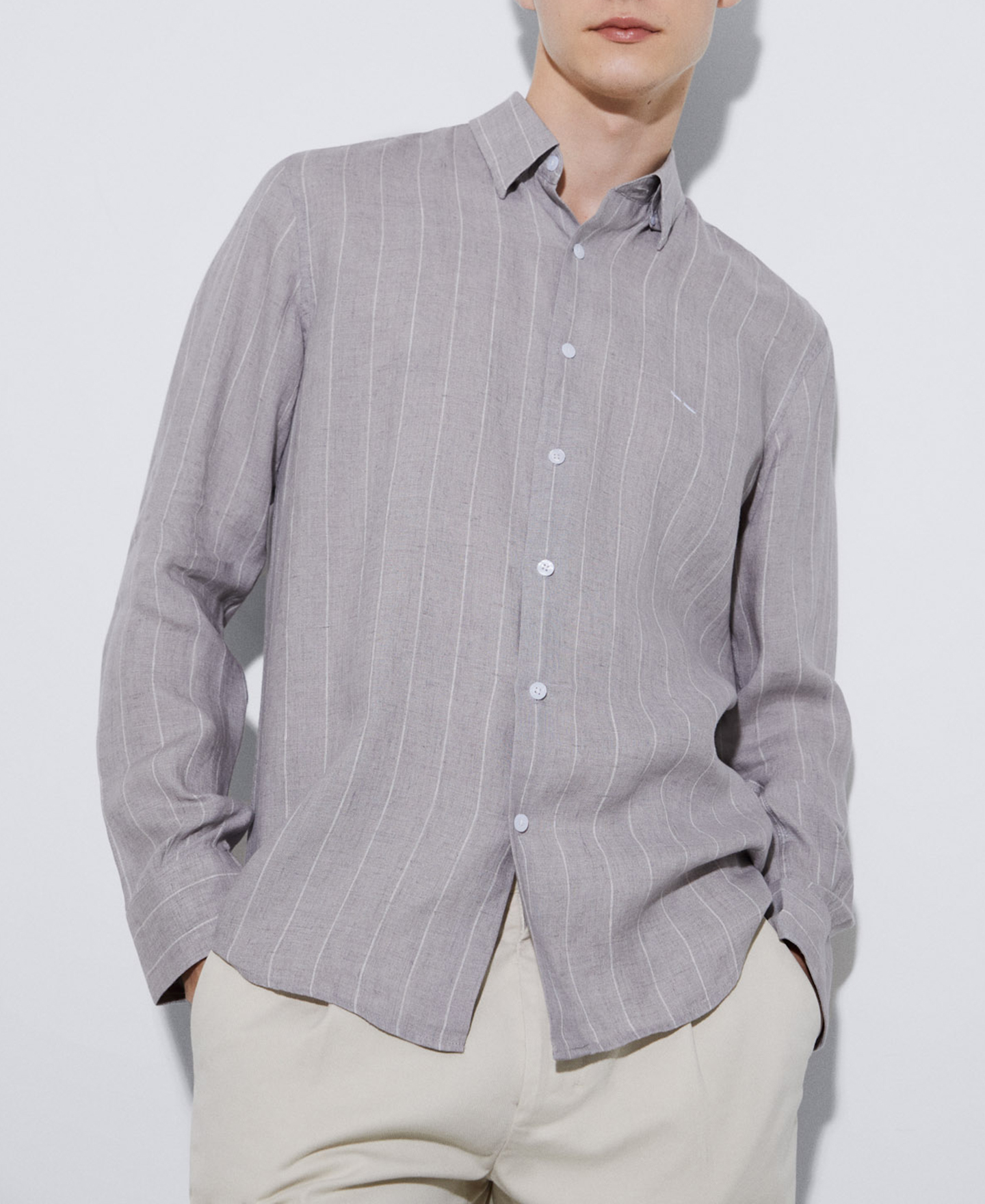 Camisa rayas en lino natural image number 0