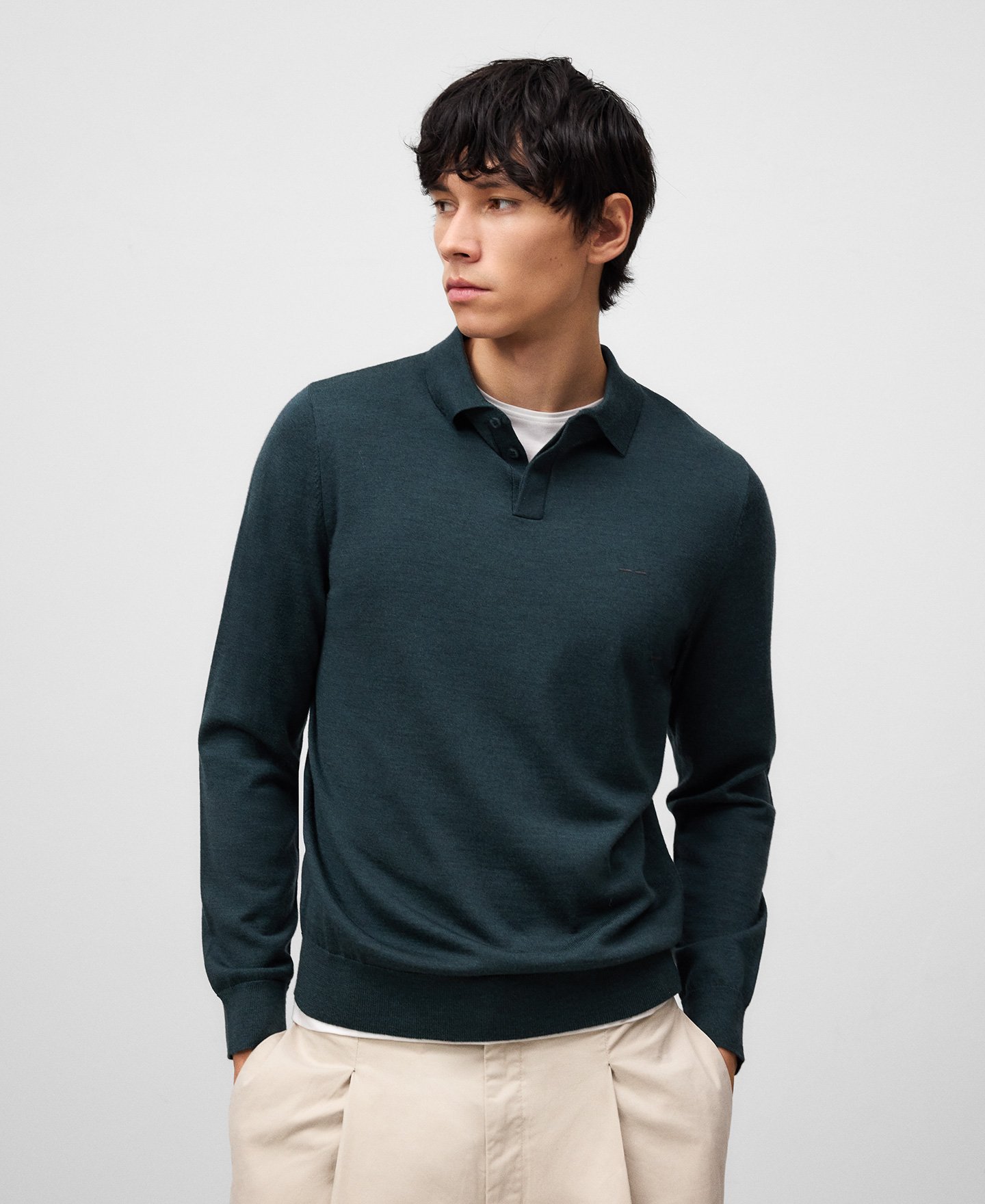 Polo manga larga lana merino hombre image number 0