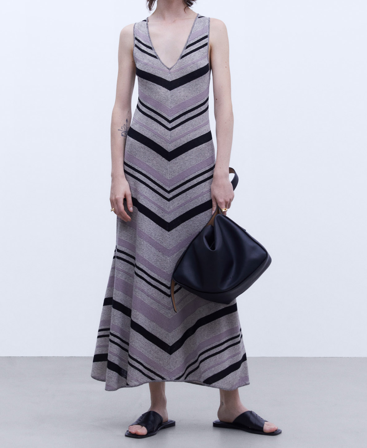Vestido largo rayas en lino image number 1