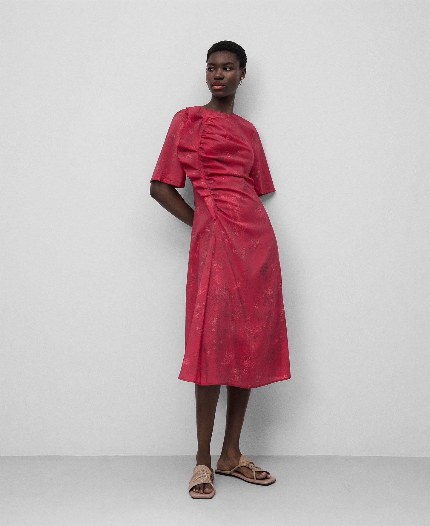Printed dress with ruffle woman image number 0