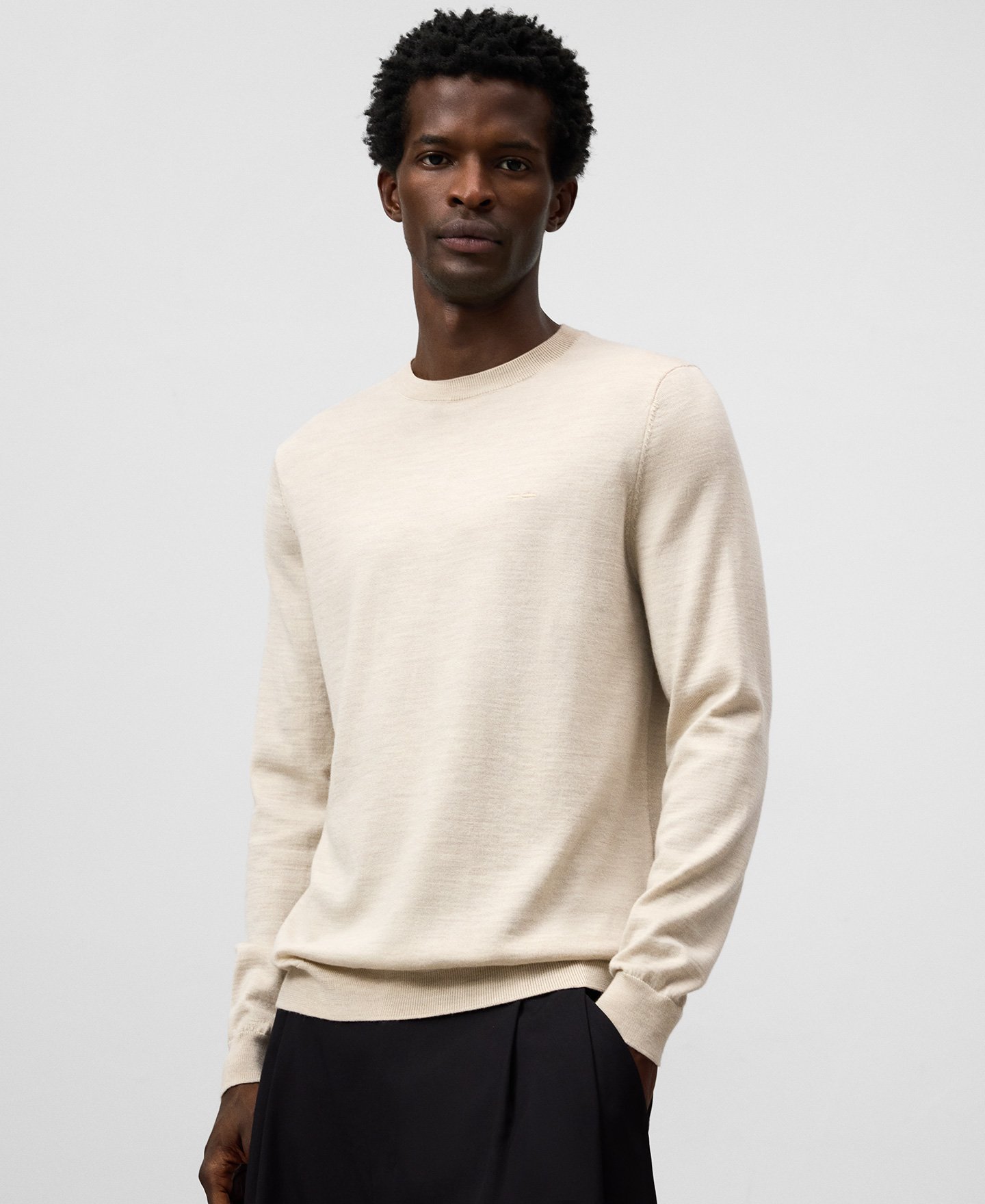 Merino wool crew collar sweater man image number 0