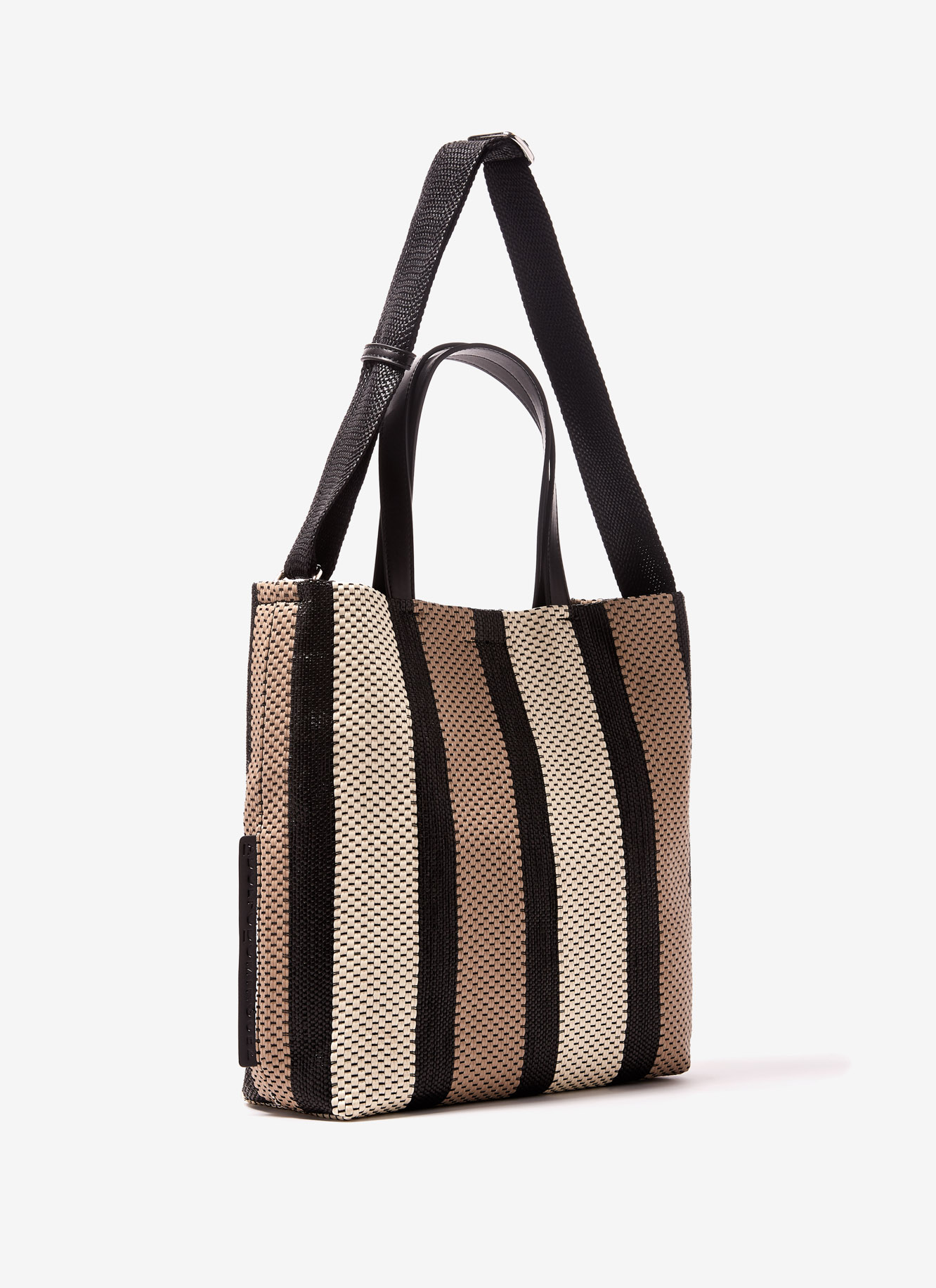 Striped shopper bag with raffia finish image number 1