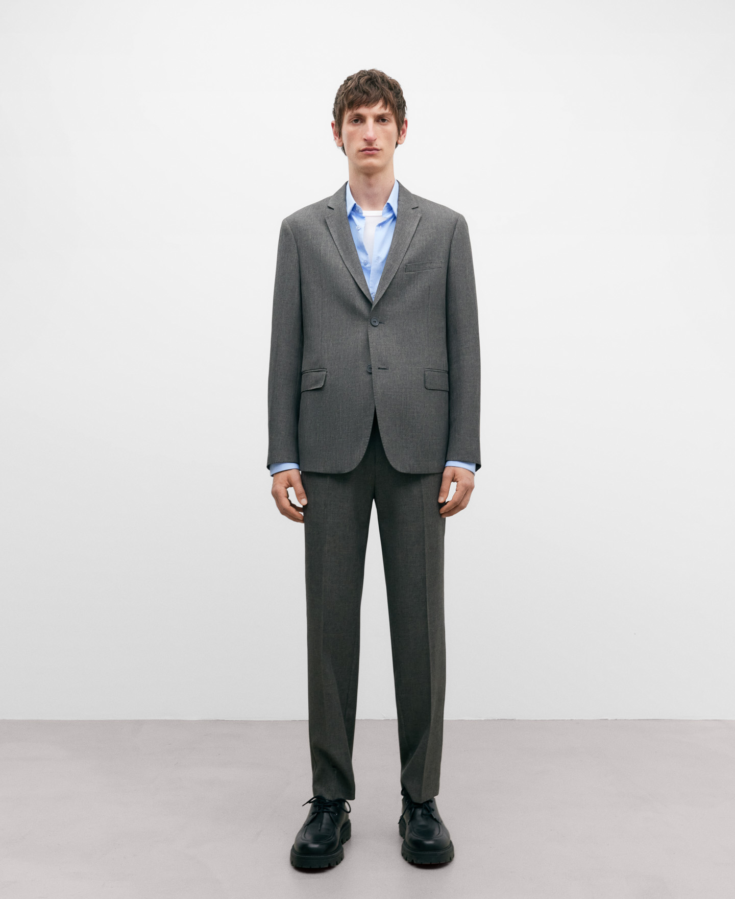Grey melange two button blazer for men image number 1