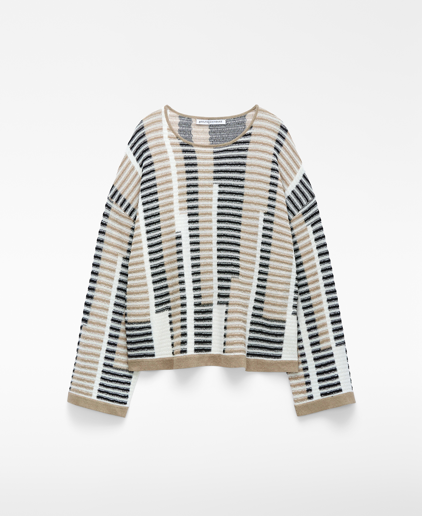 Irregular striped jacquard knit sweater image number 4