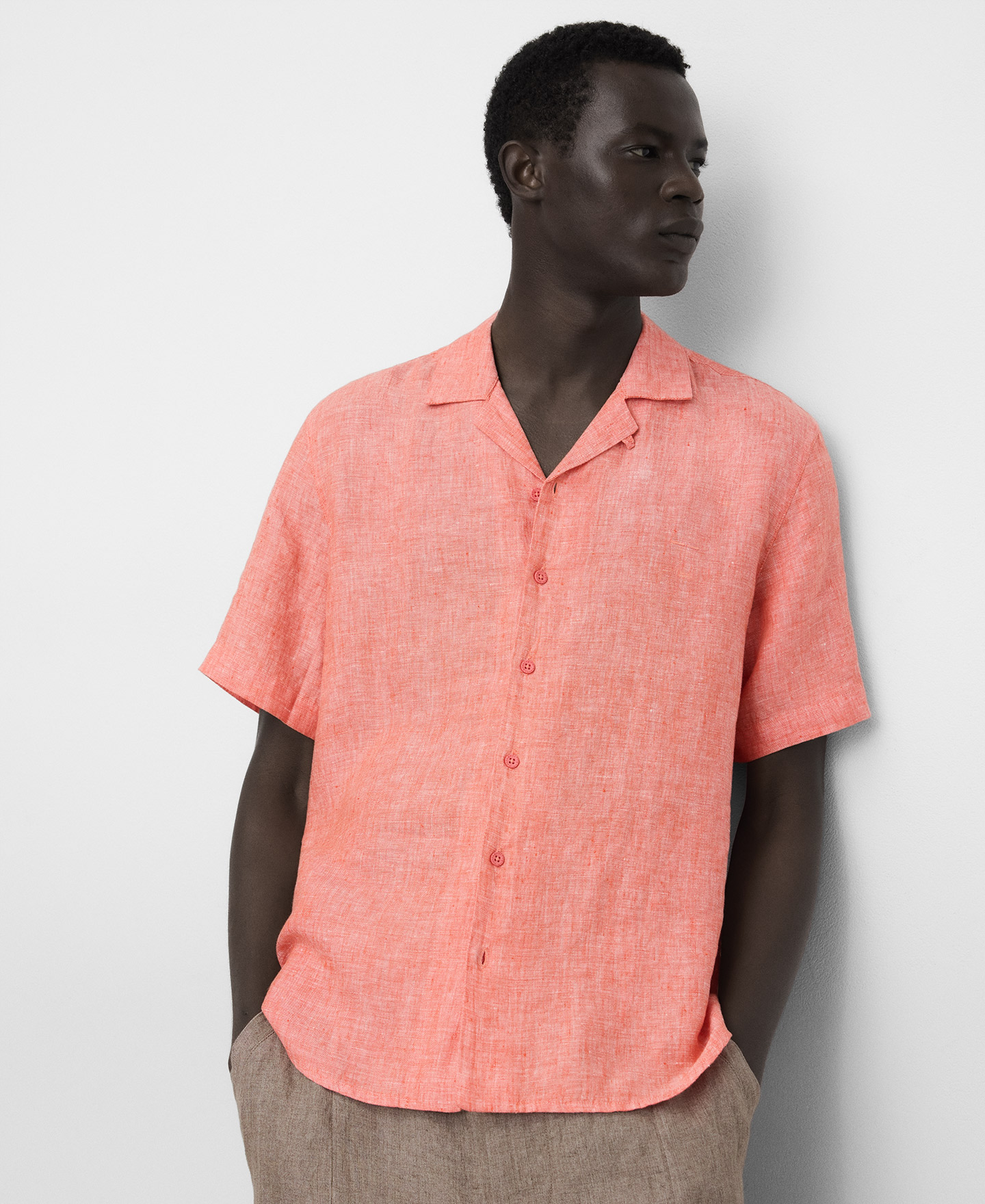European linen bowling collar shirt image number 0