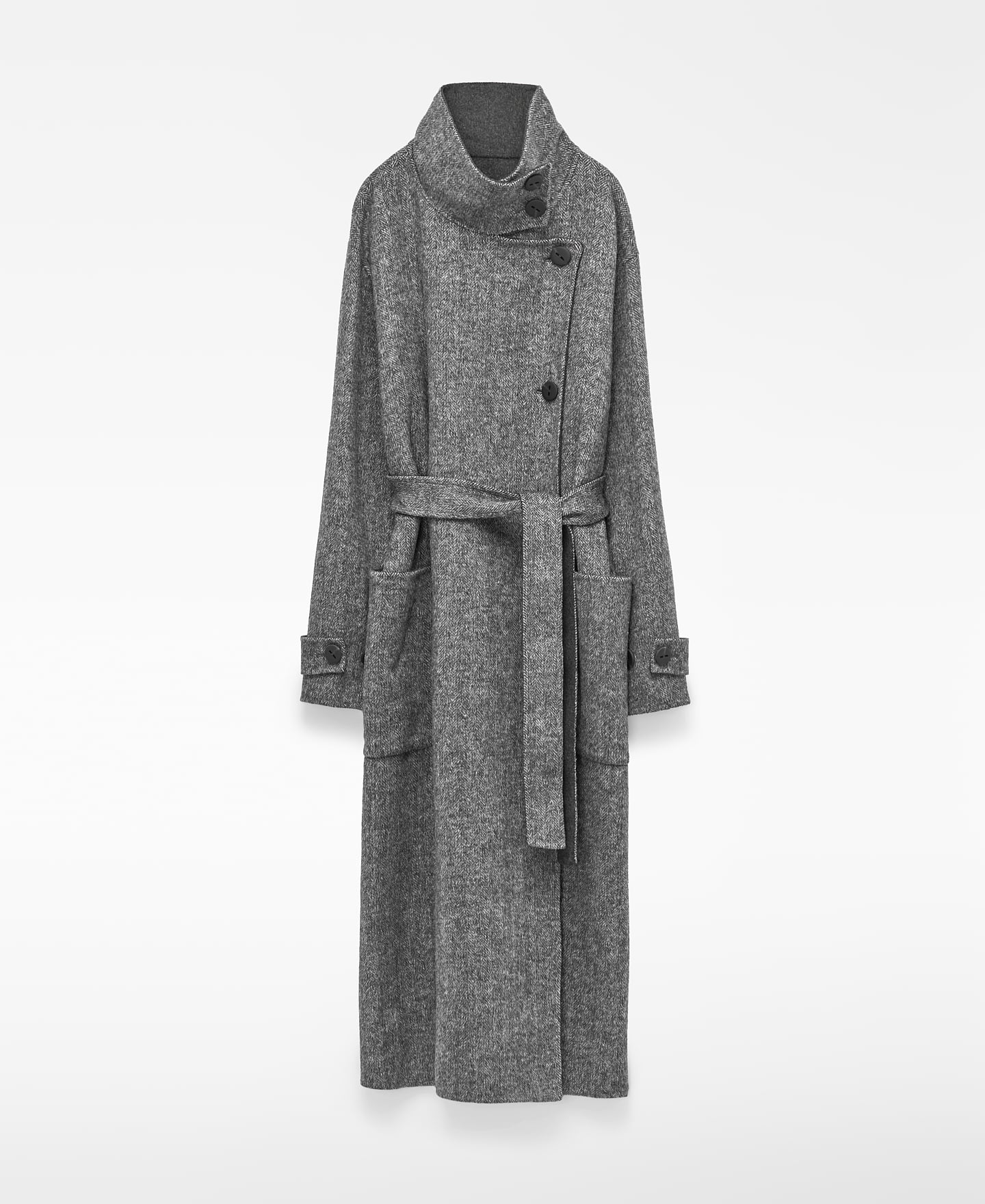 Long wrap herringbone coat image number 6