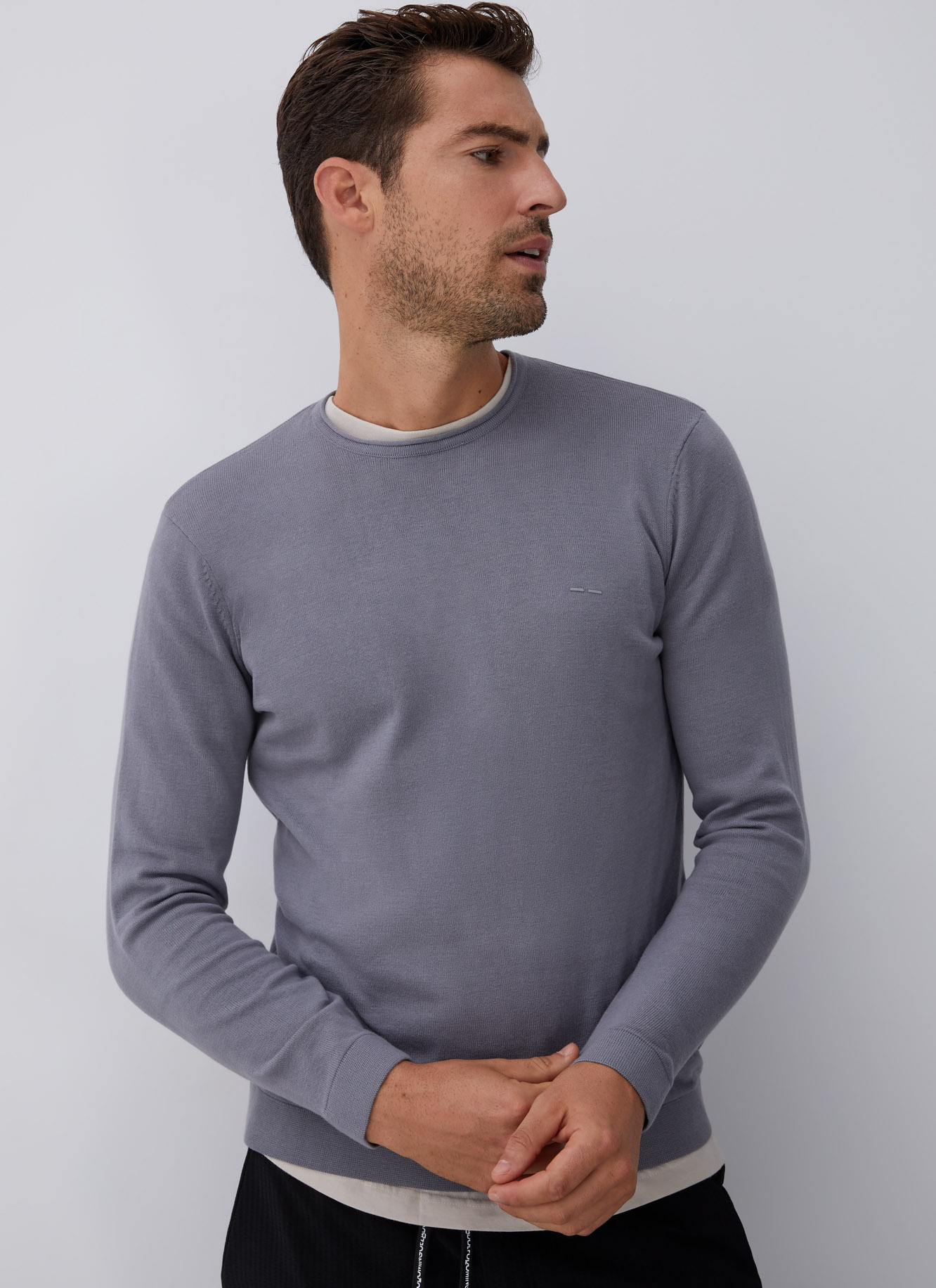 Cotton sweater with roll edge neck image number 0