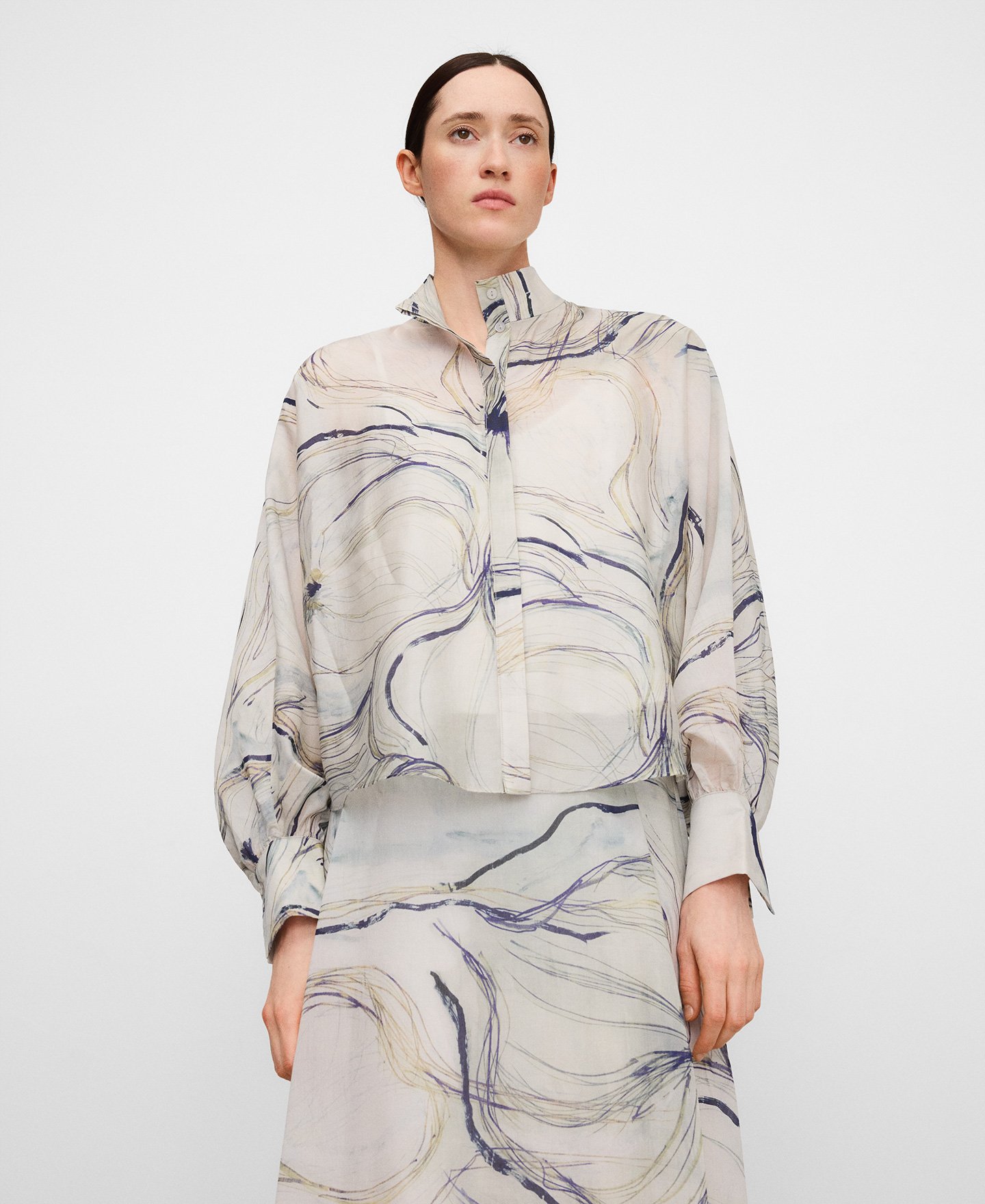 Semi-sheer printed shirt image number 0