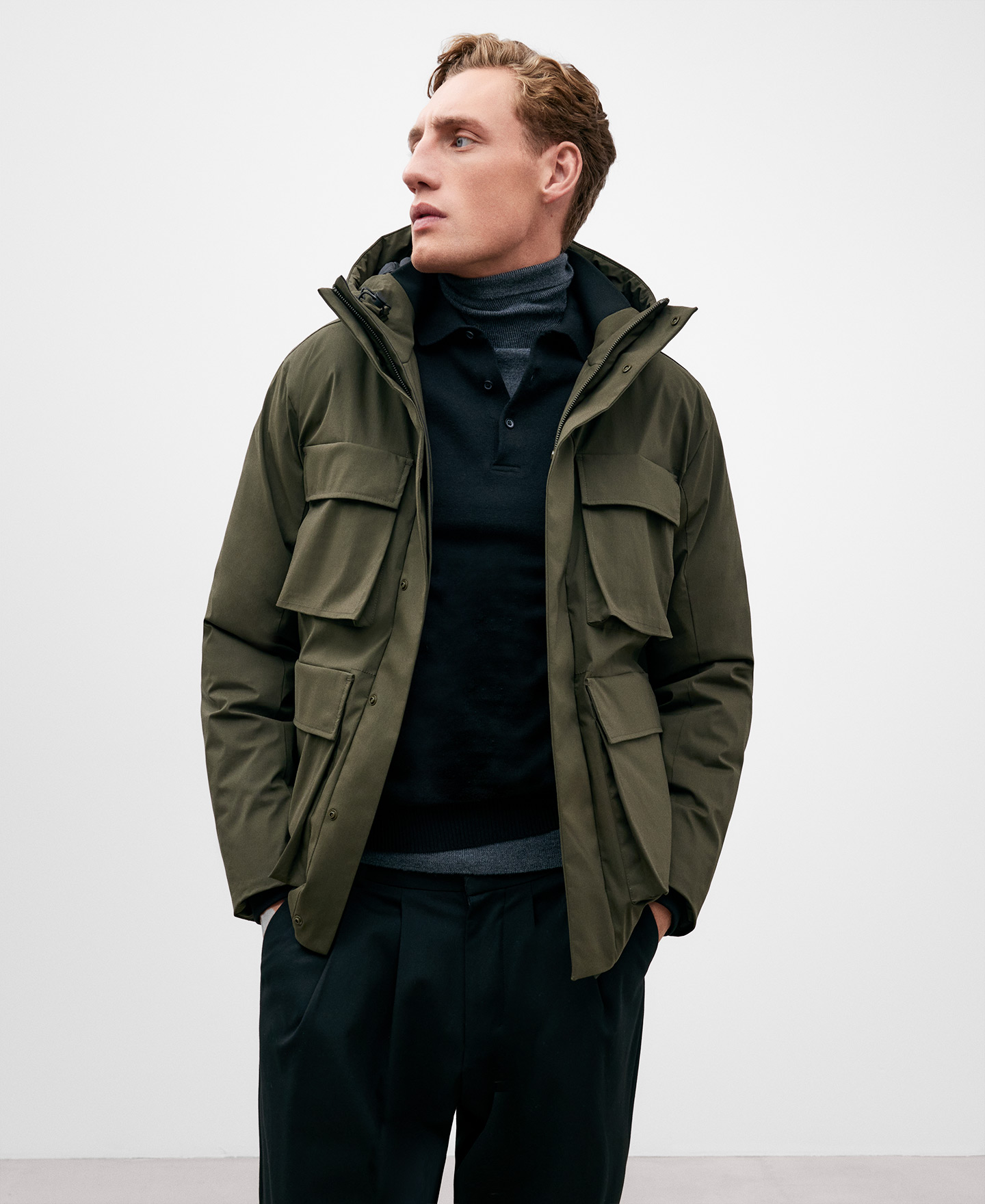 Green nylon parka for men image number 0