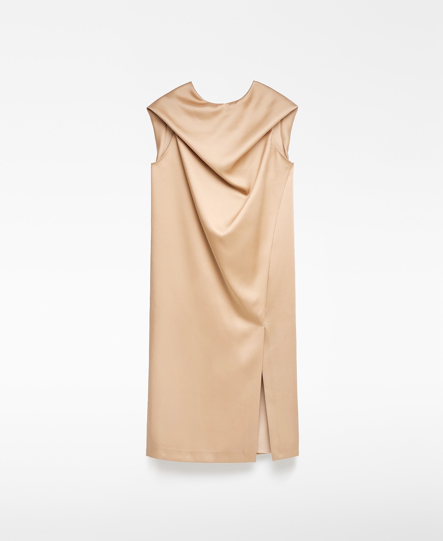 Draped neckline beige dress woman image number 4