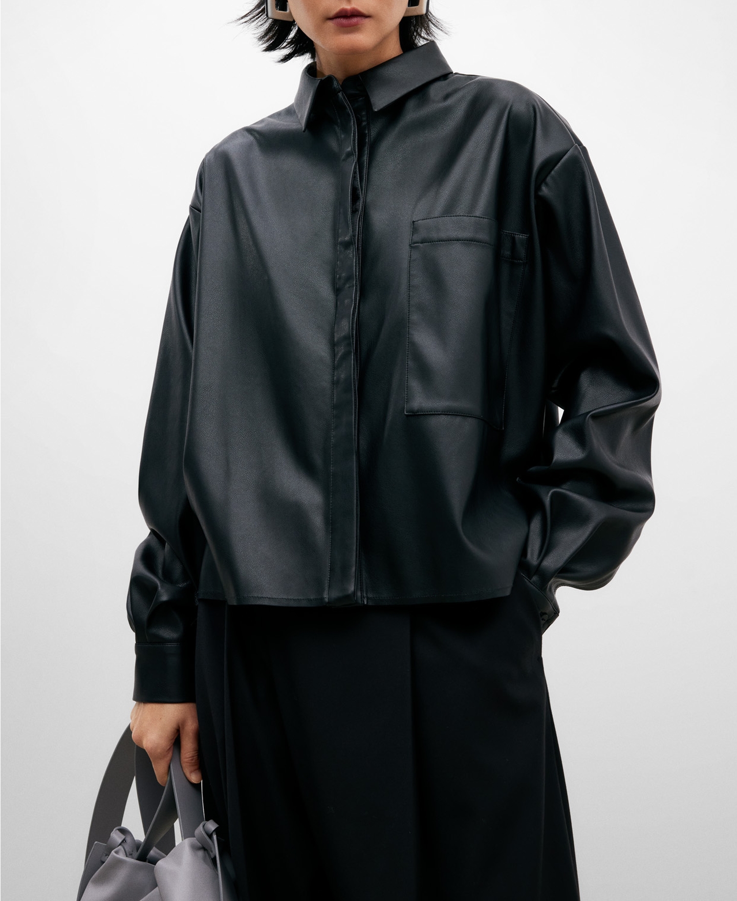Leather texture shirt for women image number 0