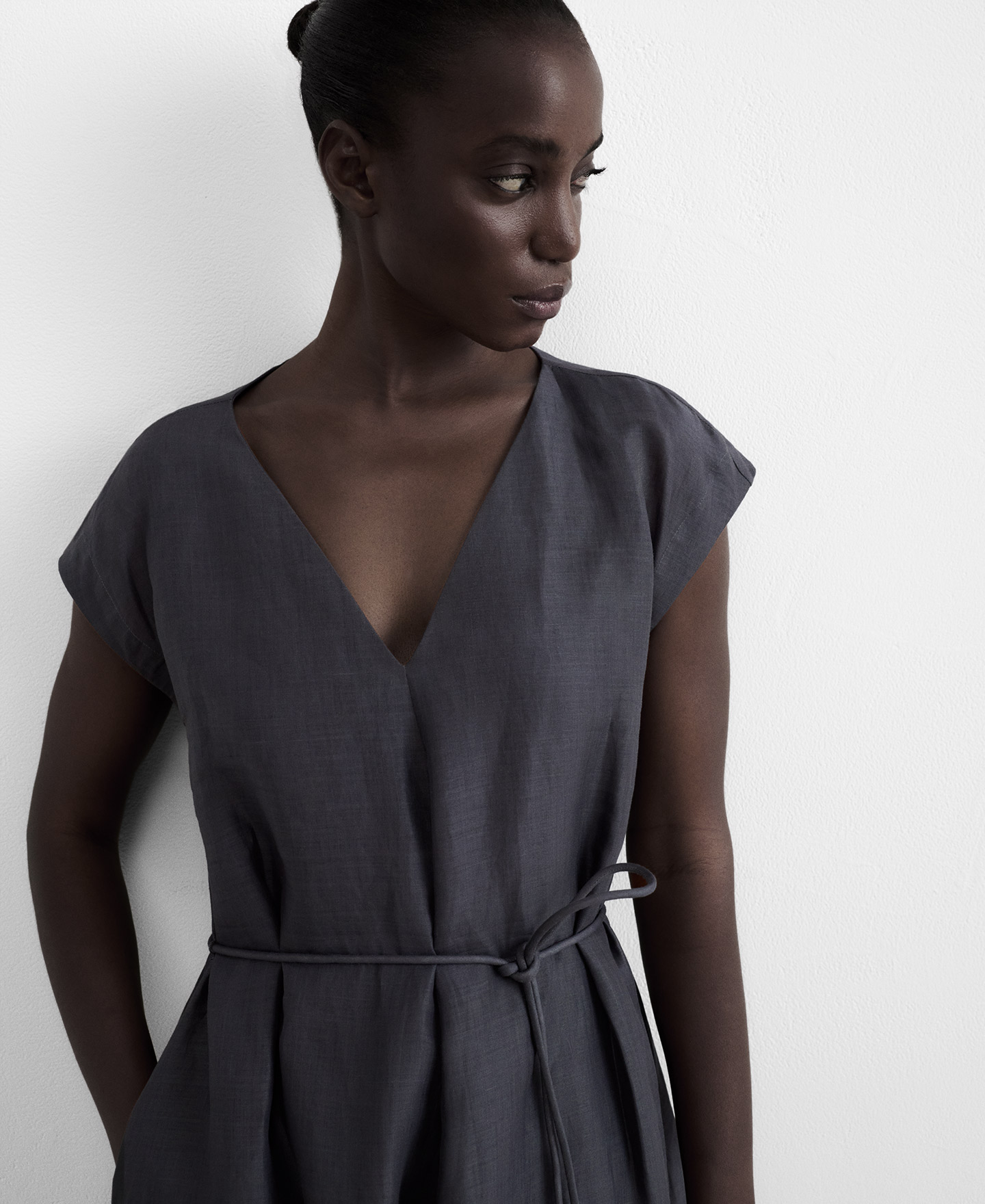 Ramie A-line midi dress image number 3