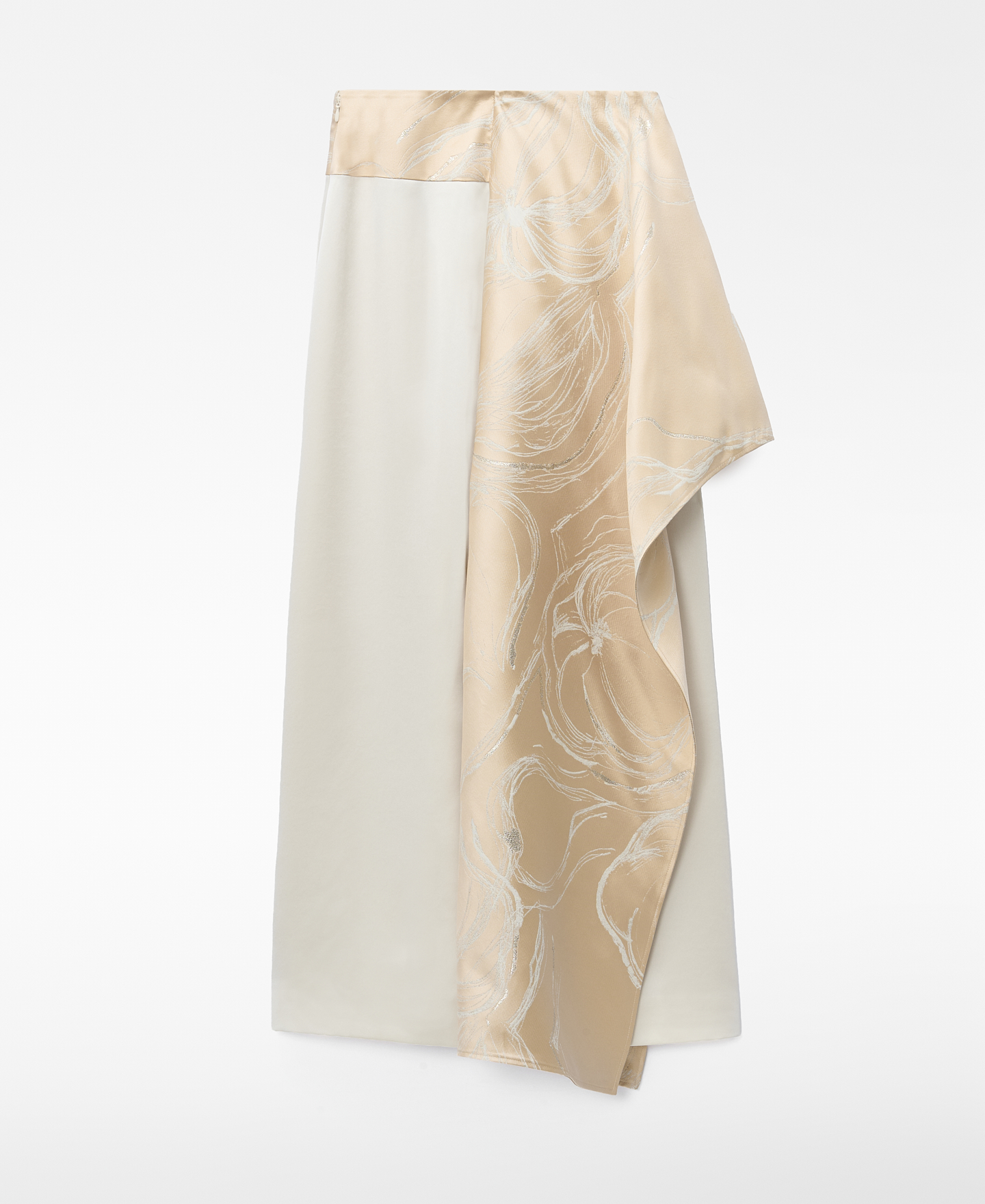 Long mixed-fabric skirt with side godet image number 5