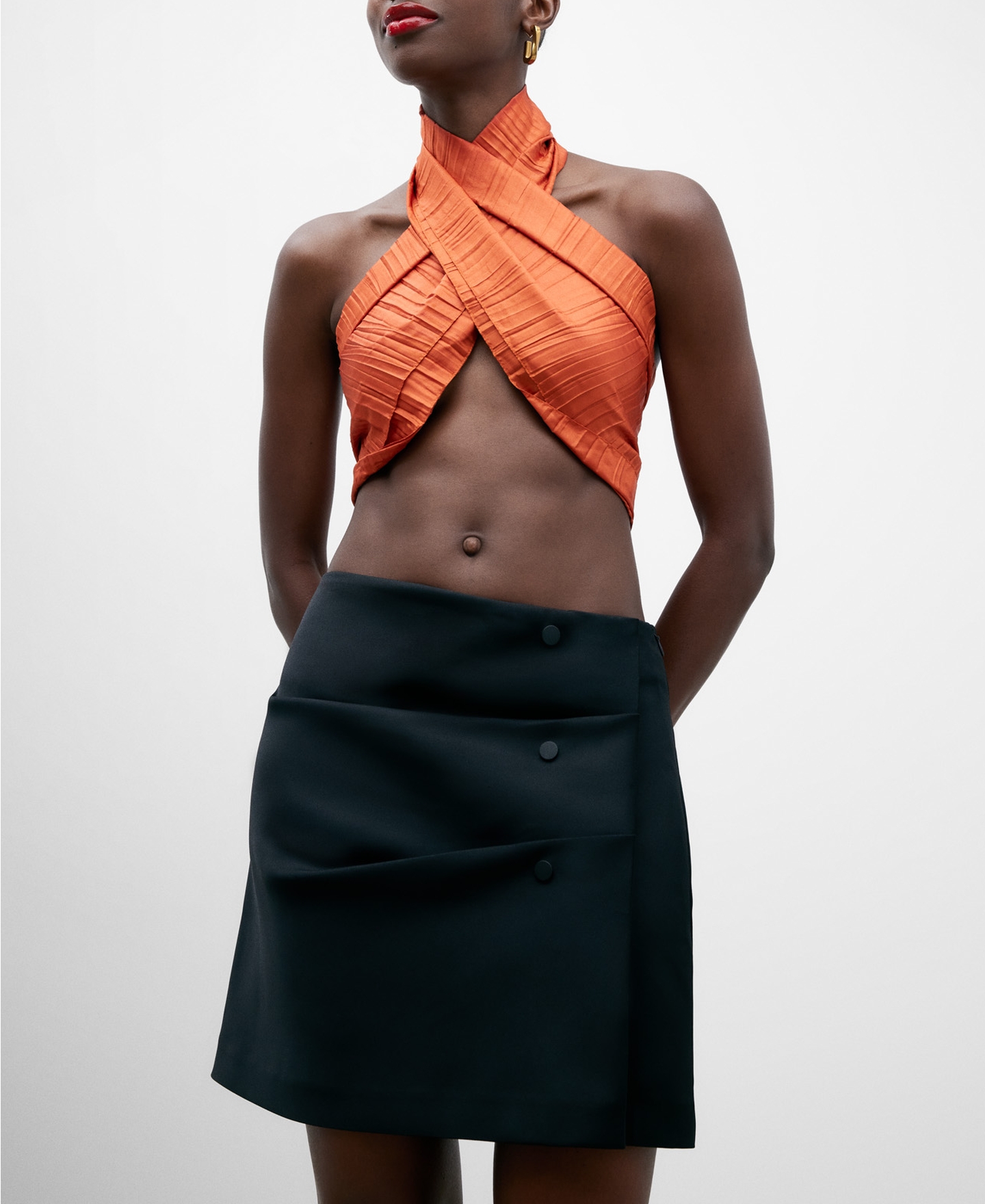 Pleated side slit mini skirt image number 3