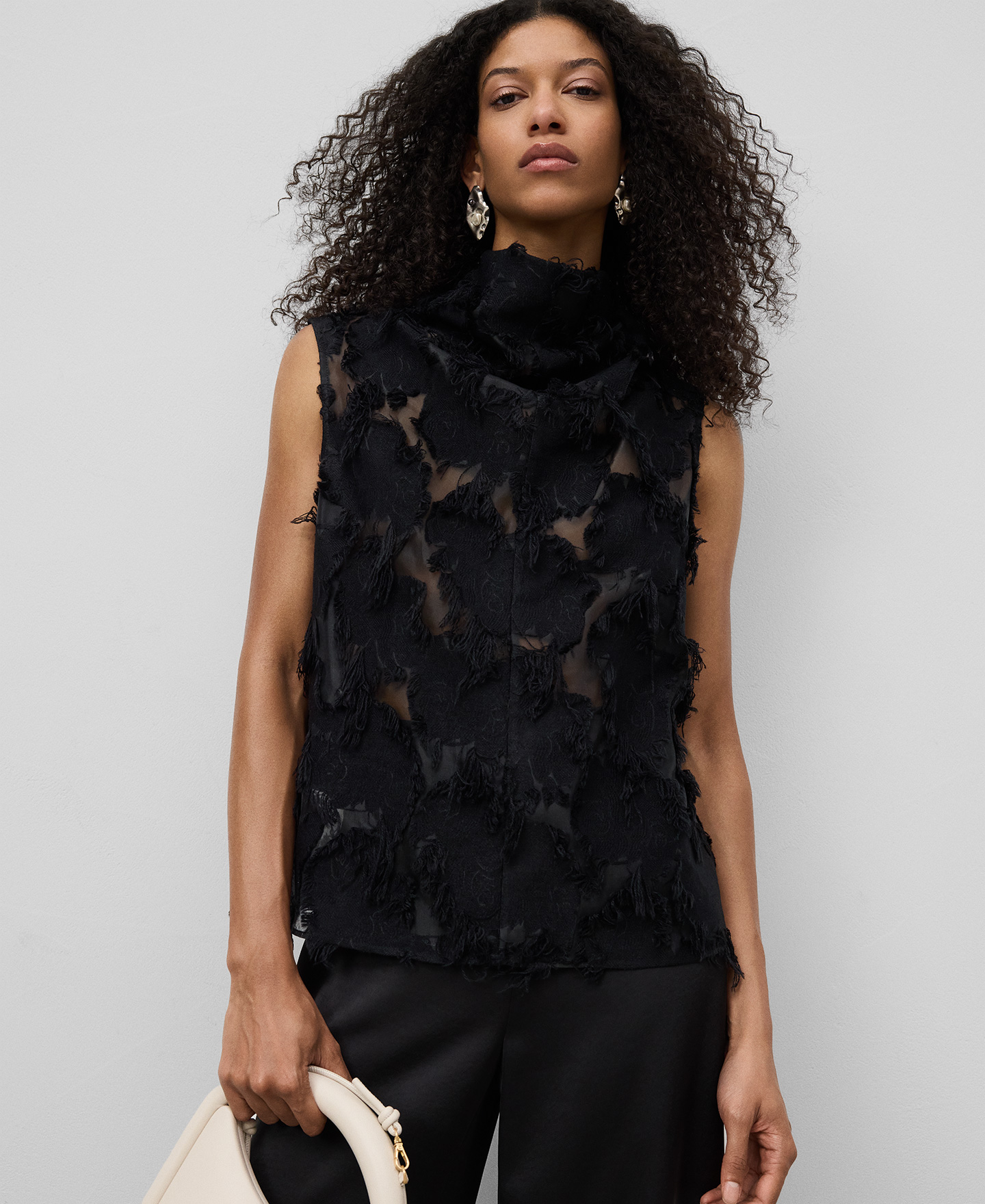 Semi-sheer top with fringe details woman image number 0