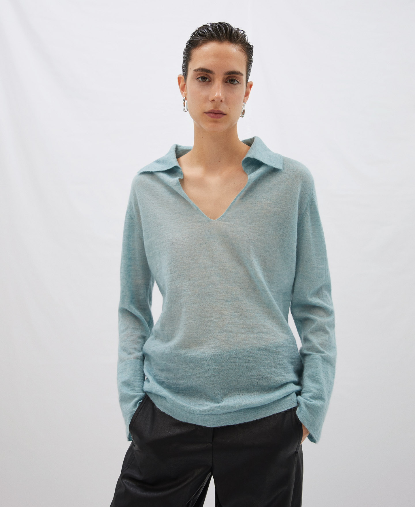 Polo collar jumper in mohair image number 0