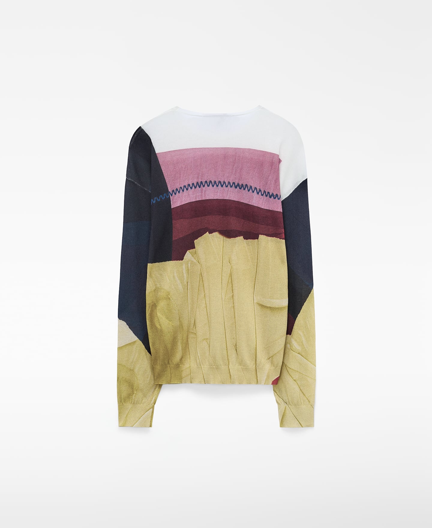 Printed crew collar fine knit sweater image number 5