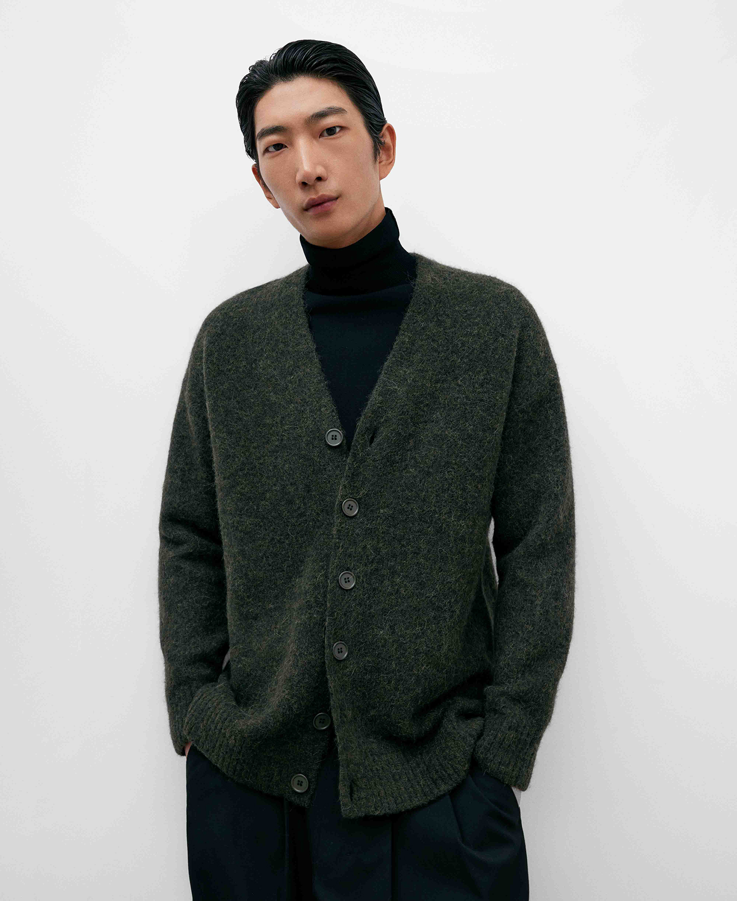 Green alpaca knit cardigan for men image number 0