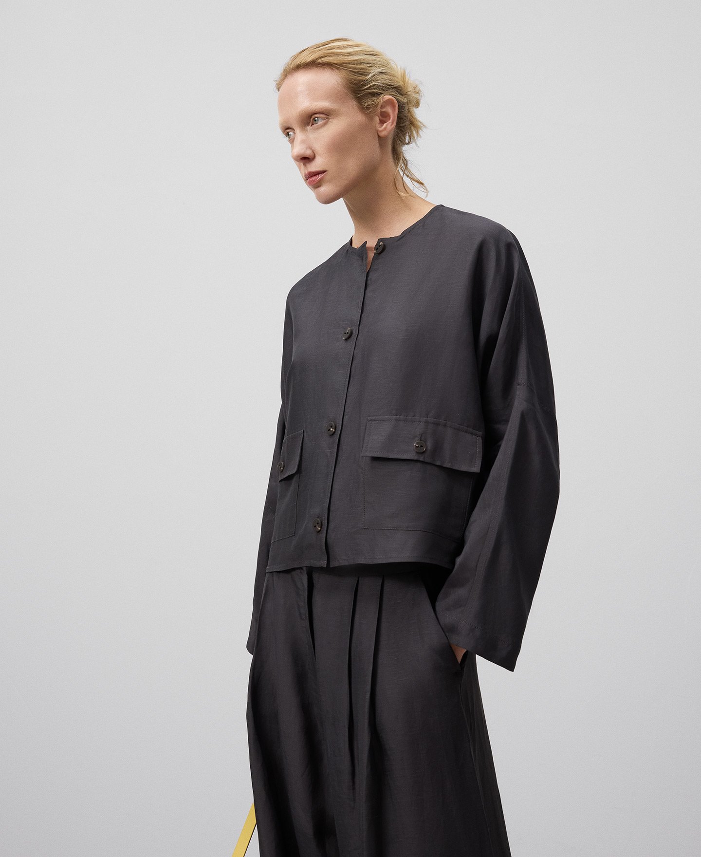 Linen and viscose grey overshirt woman image number 0