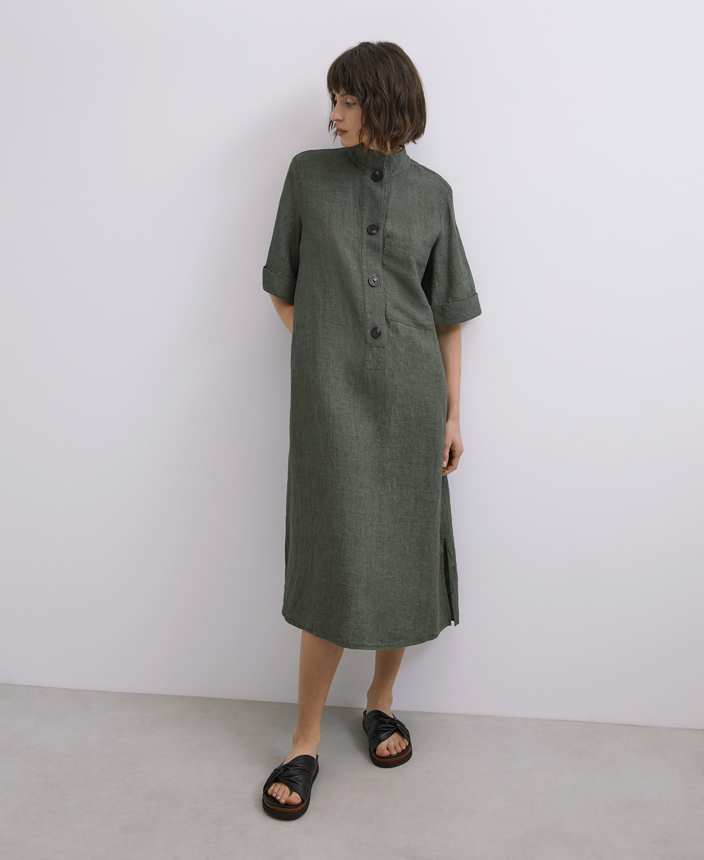 Midi dress in natural European linen image number 0