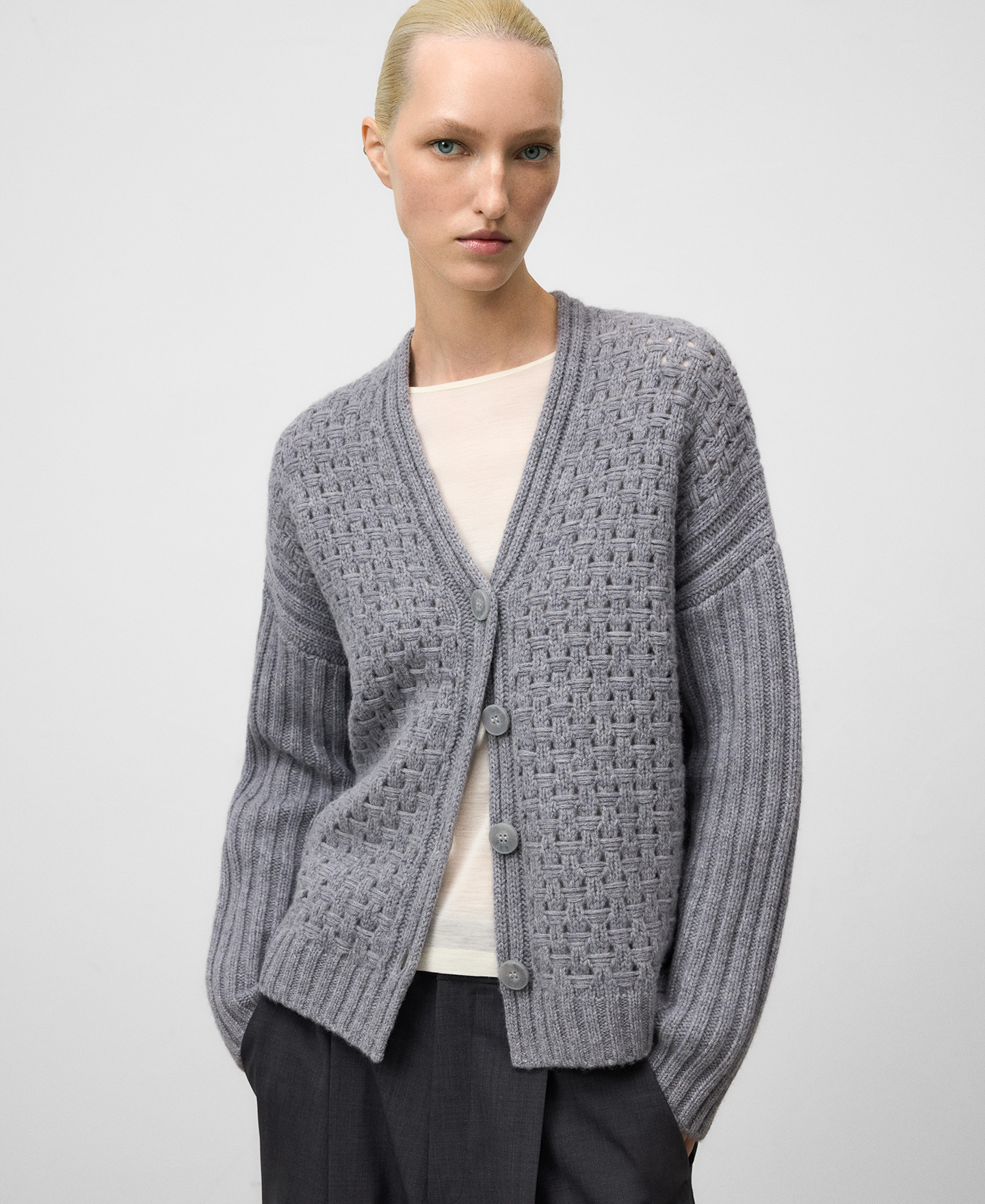 Wool openwork knit cardigan woman image number 0