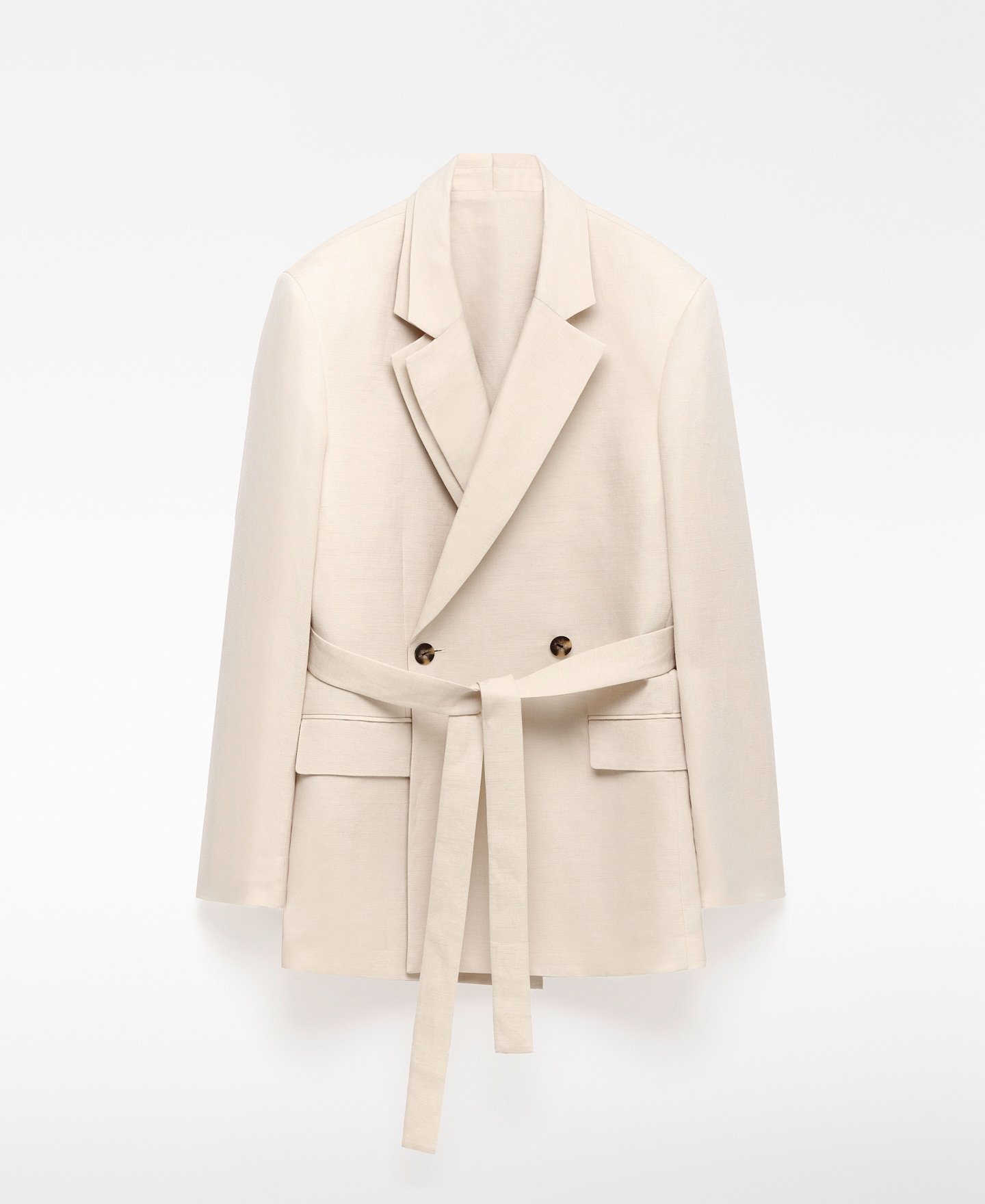 Blazer de aba dupla com cinto para mulher image number 4