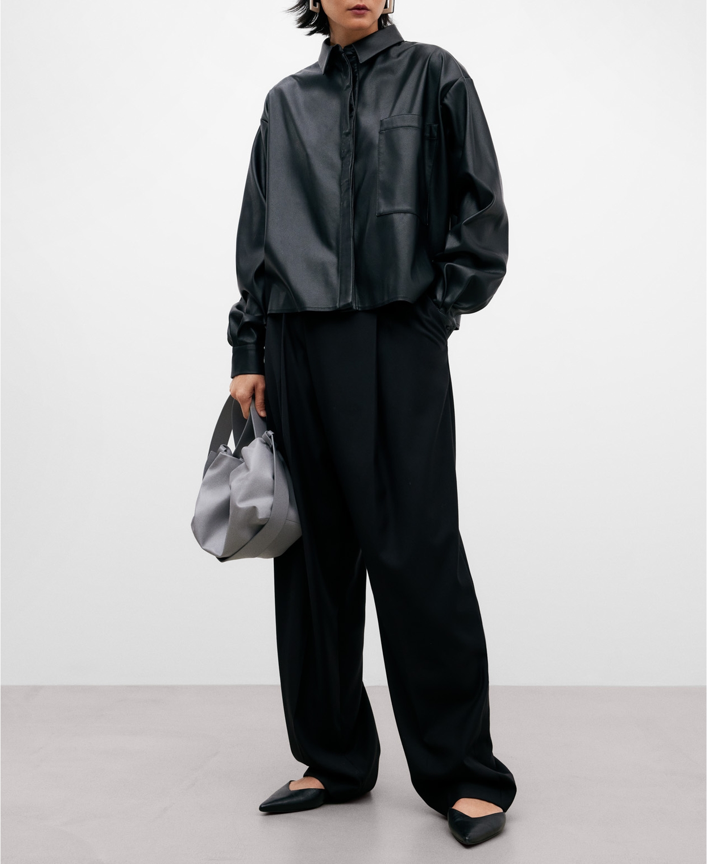 Leather texture shirt for women image number 1