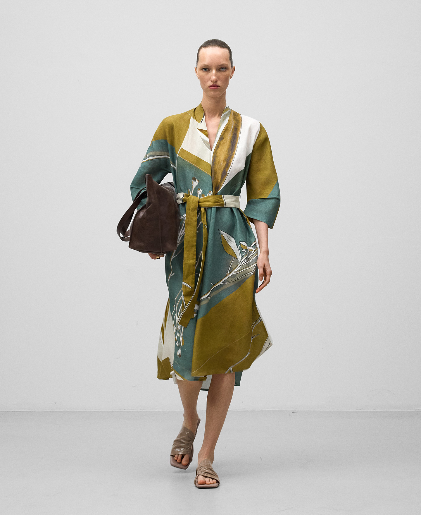 European linen printed dress woman image number 1
