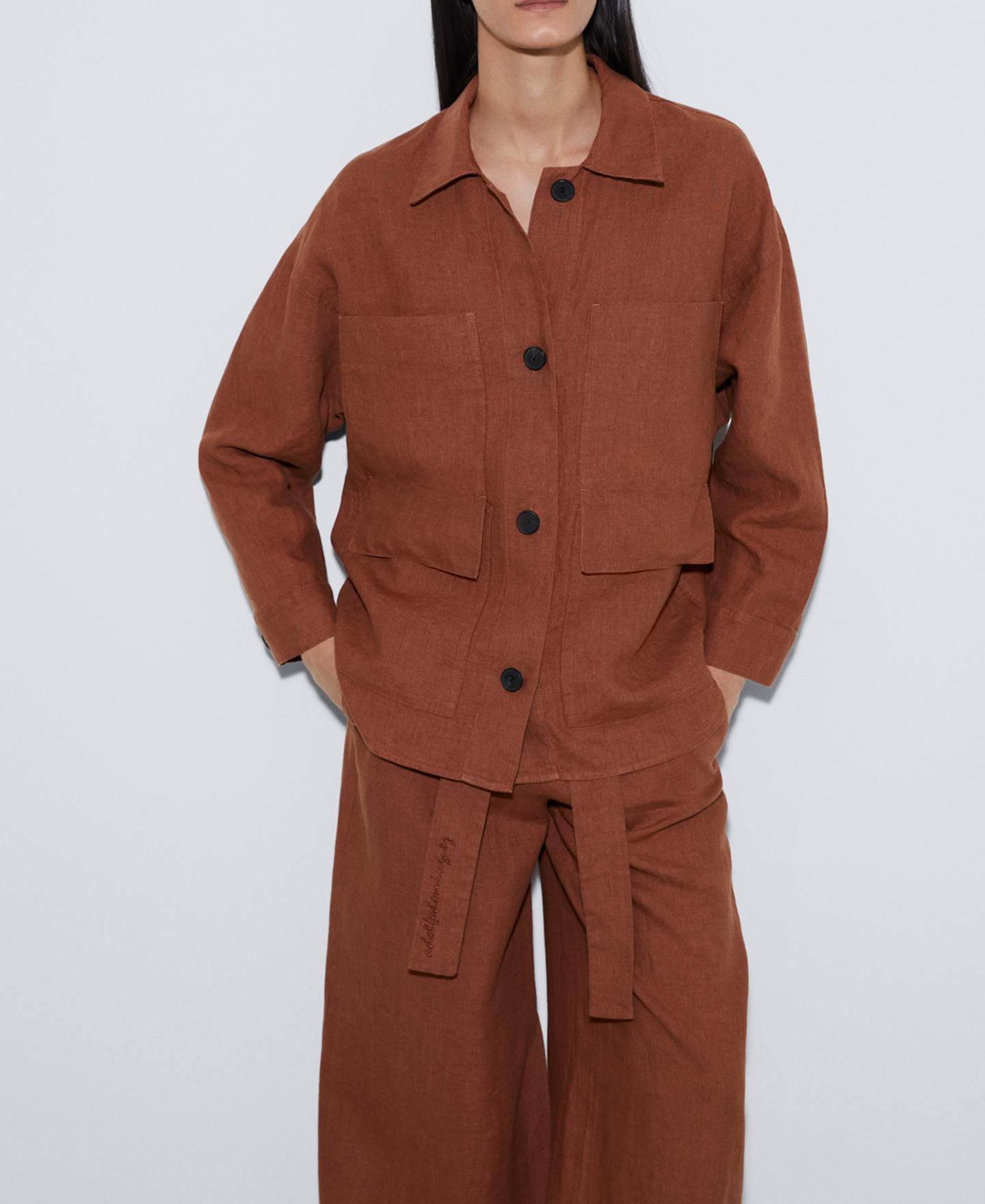 European linen button-down overshirt image number 0