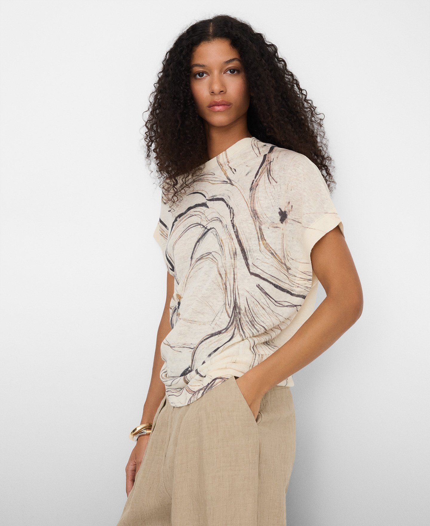 Printed knit asymmetric top image number 0